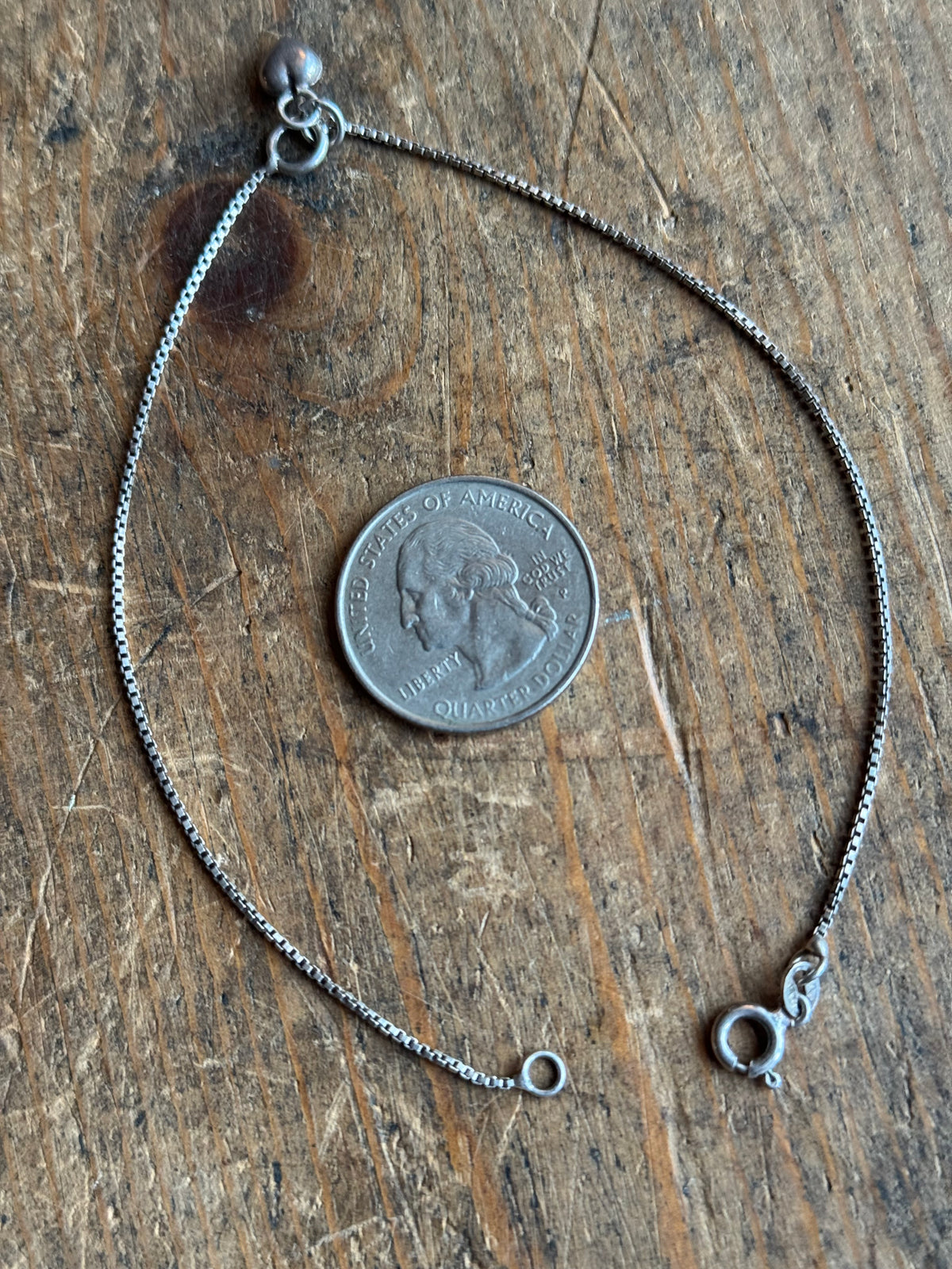 Vintage Sterling Silver Box Chain Heart Bracelet