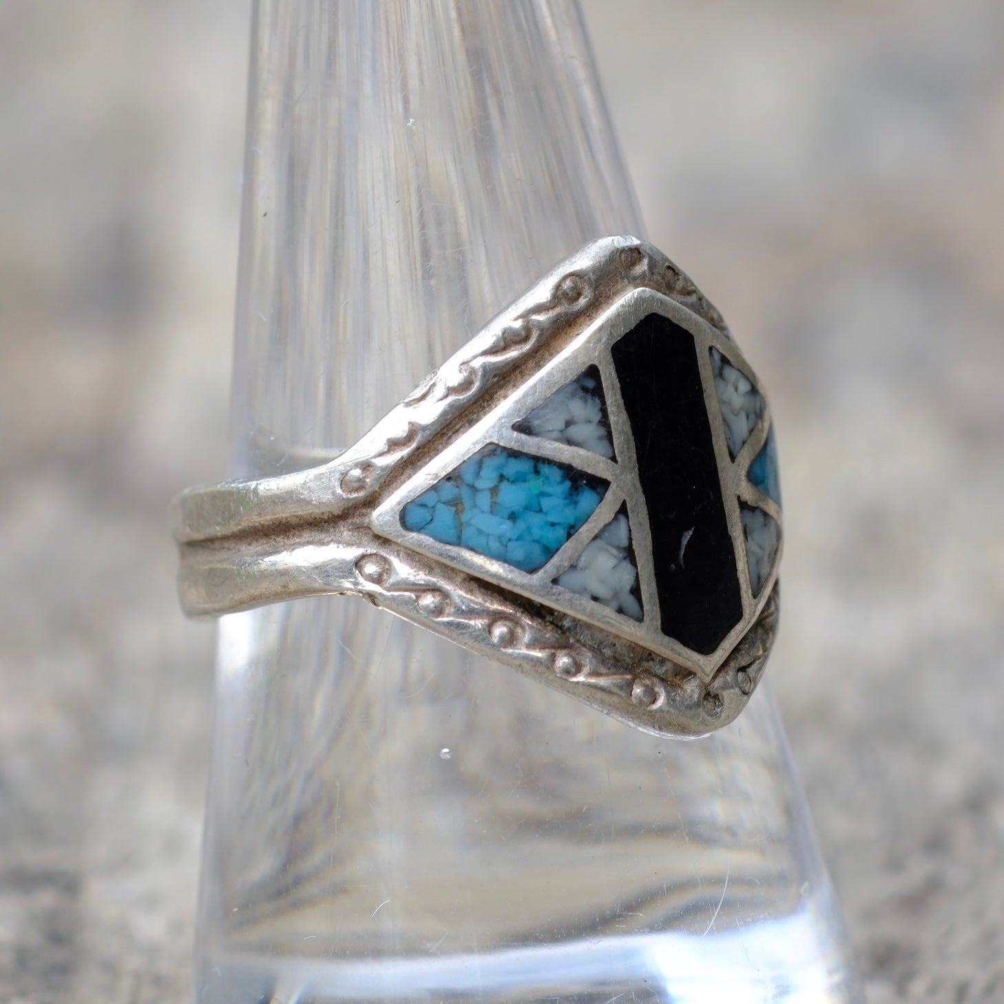 Vintage Sterling Multi Stone Inlay Ring 9