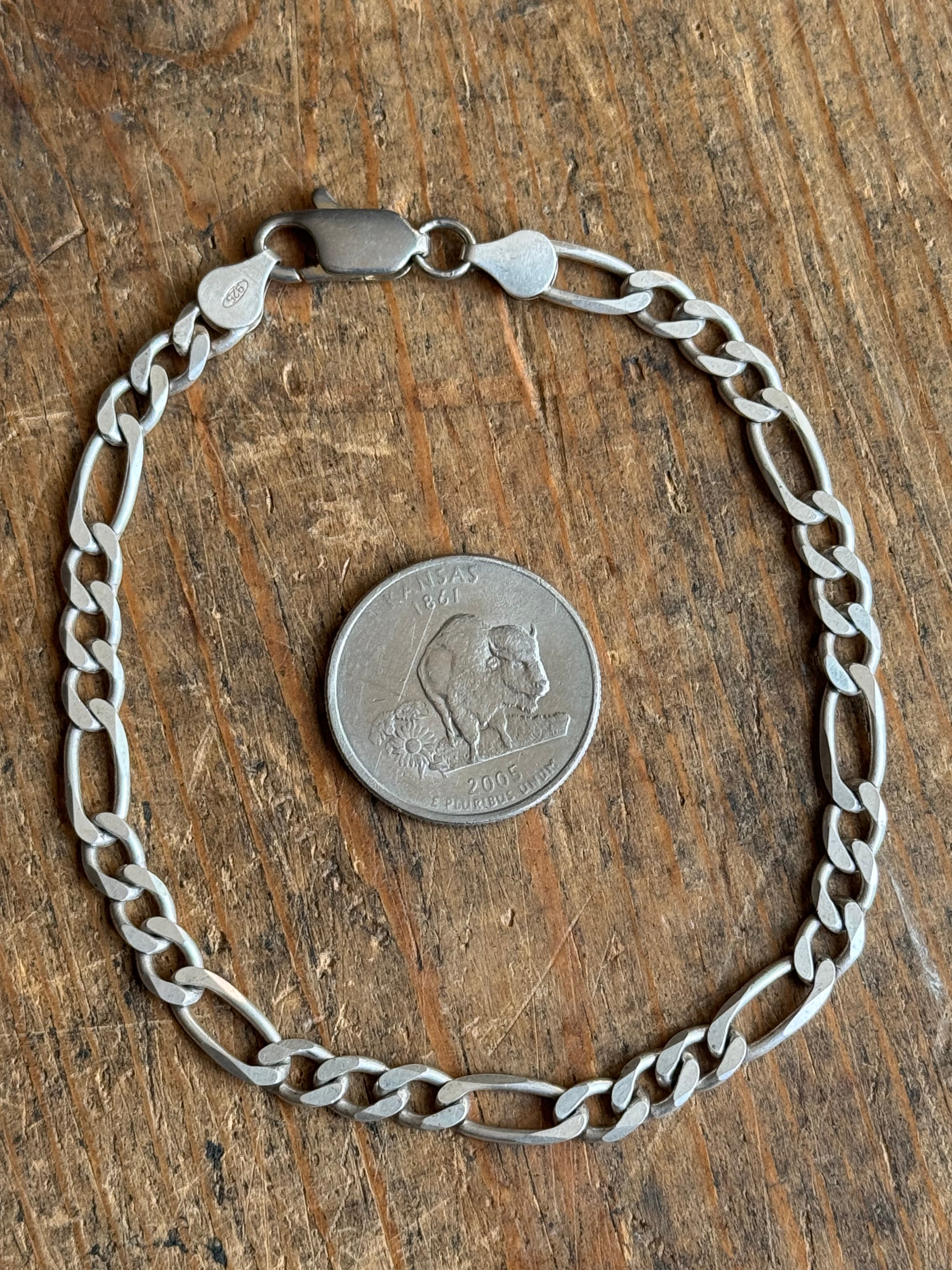 Vintage Sterling Silver 9” Figaro Chain Bracelet