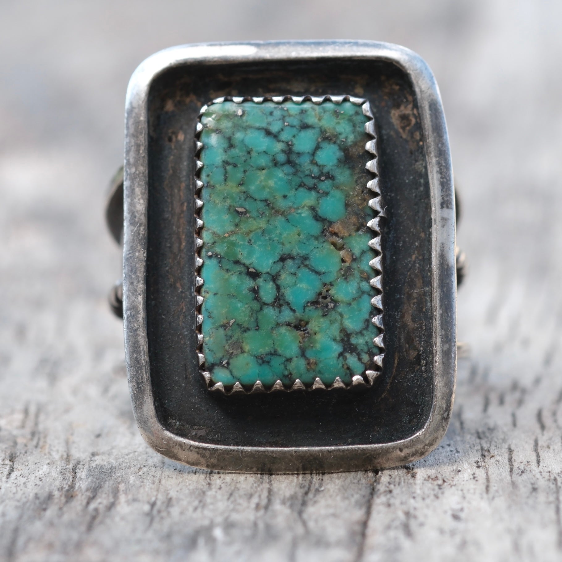 Vintage Sterling Turquoise Shadowbox Ring 10.25