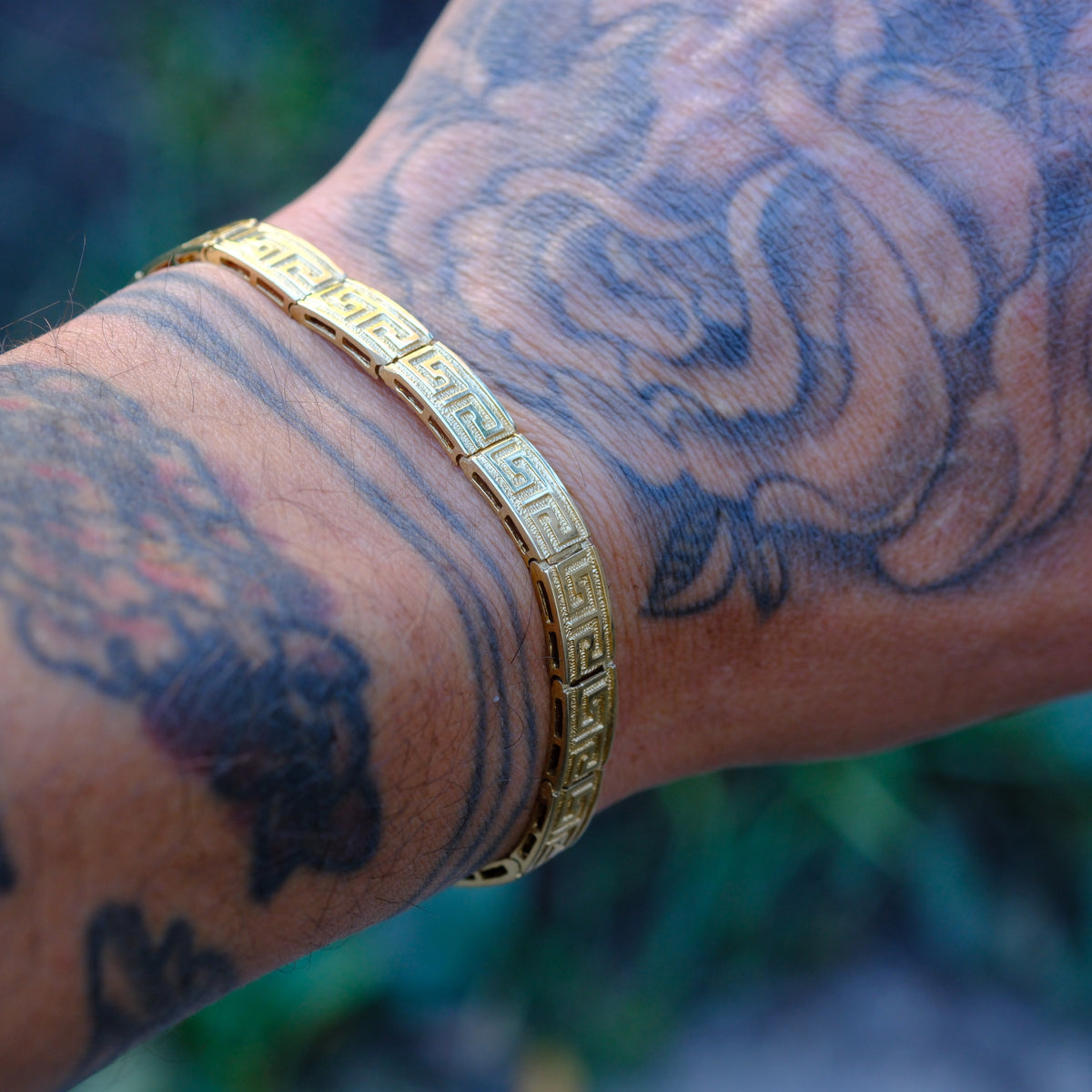 Vintage 14K Gold Greek Key Link Bracelet 6.75"