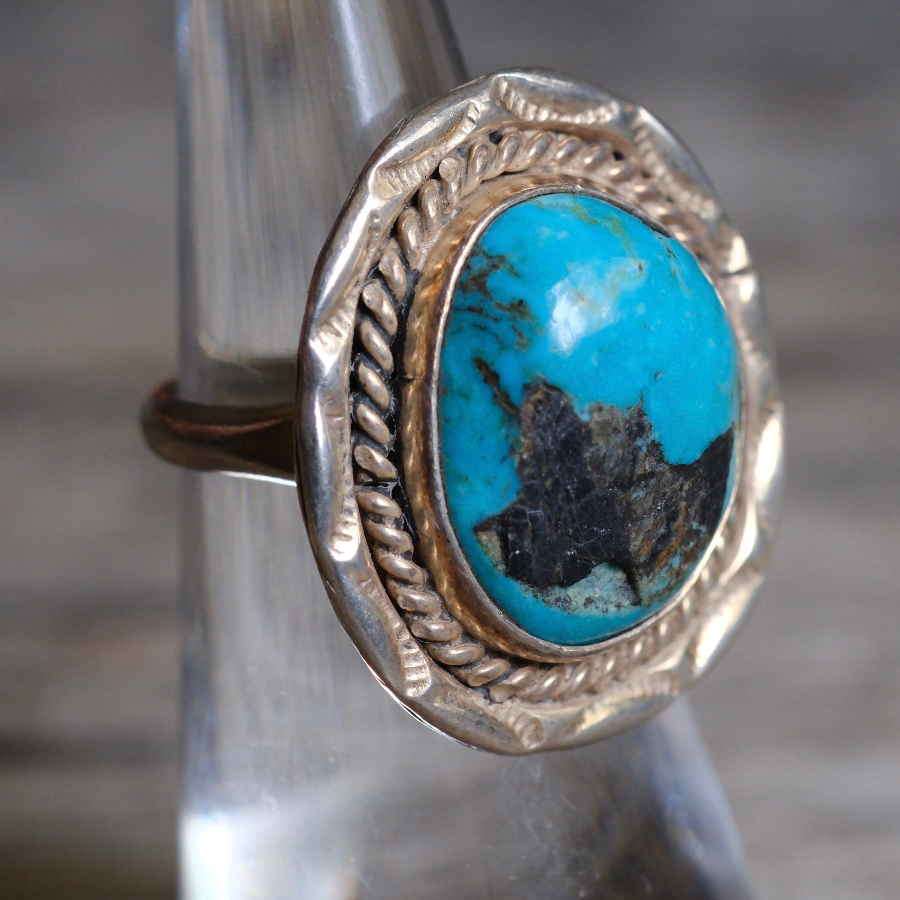 Vintage Sterling Turquoise Roper Ring 5.25