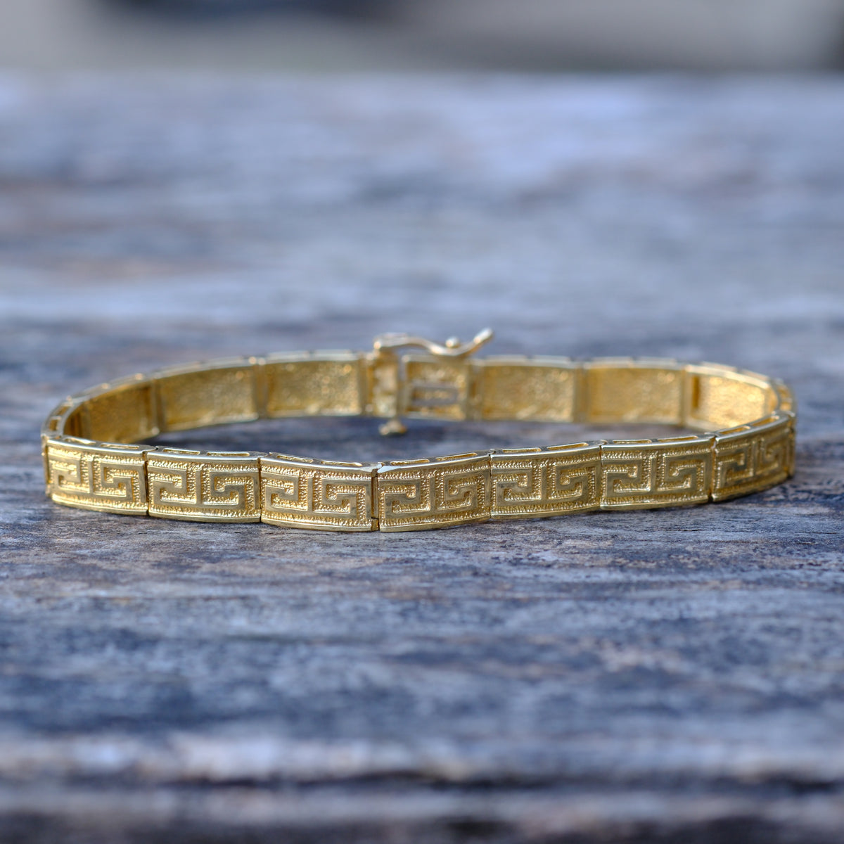 Vintage 14K Gold Greek Key Link Bracelet 6.75"