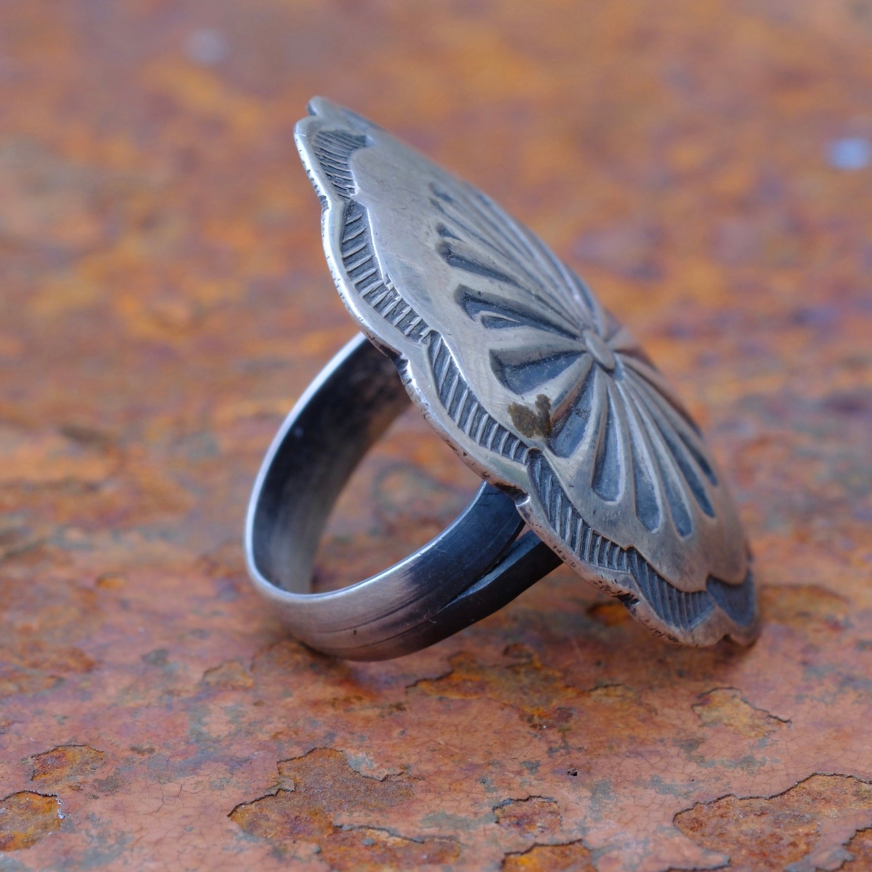 Vintage Sterling Stamped Concho Ring 6.5
