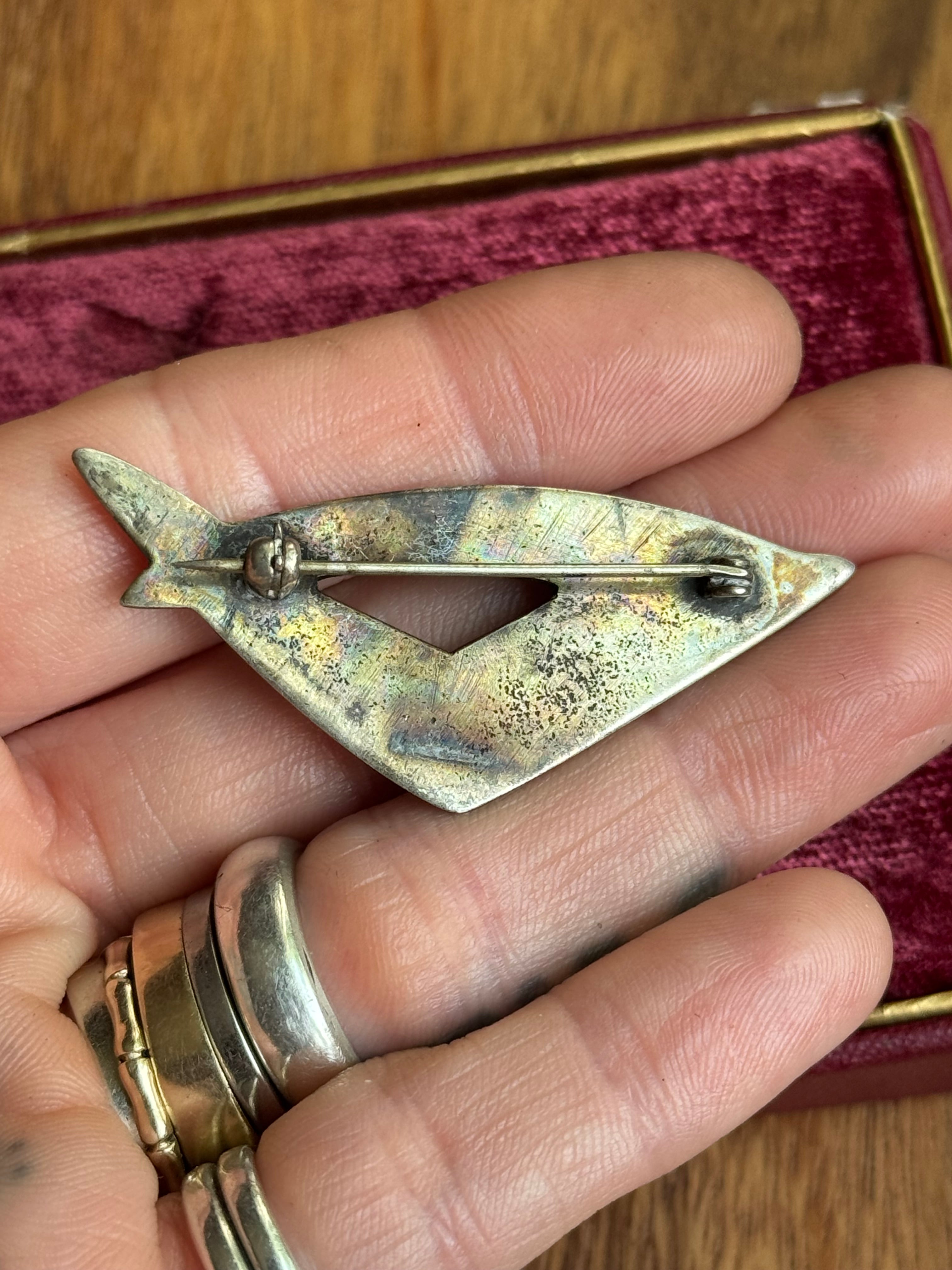 Vintage Sterling Silver Turquoise Modernist Pin