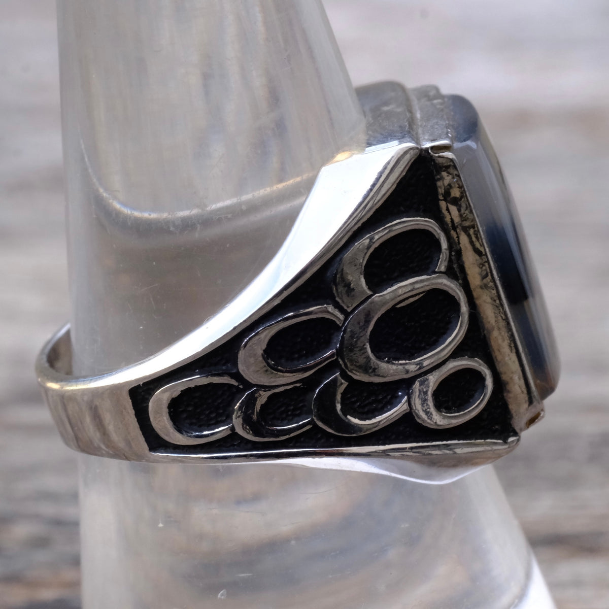 Vintage Sterling Agate Signet Ring 8.5