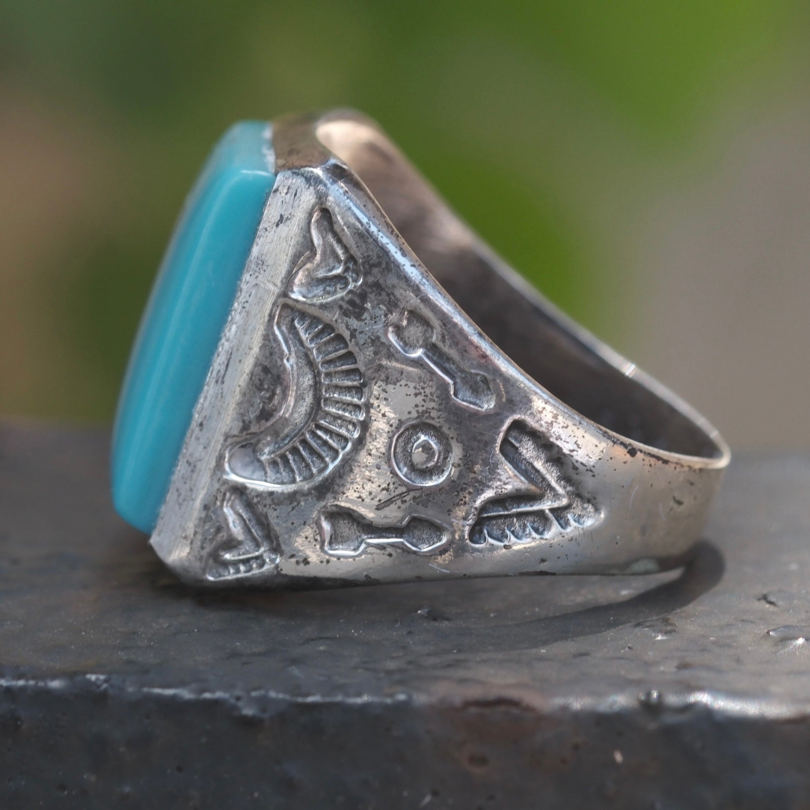 Vintage Sterling Turquoise Stamped Band Ring 8