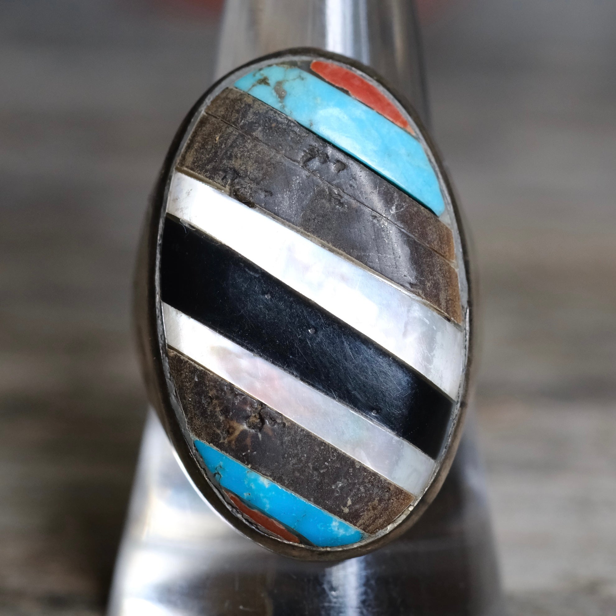 Vintage Sterling Multistone Inlay Ring 9.75