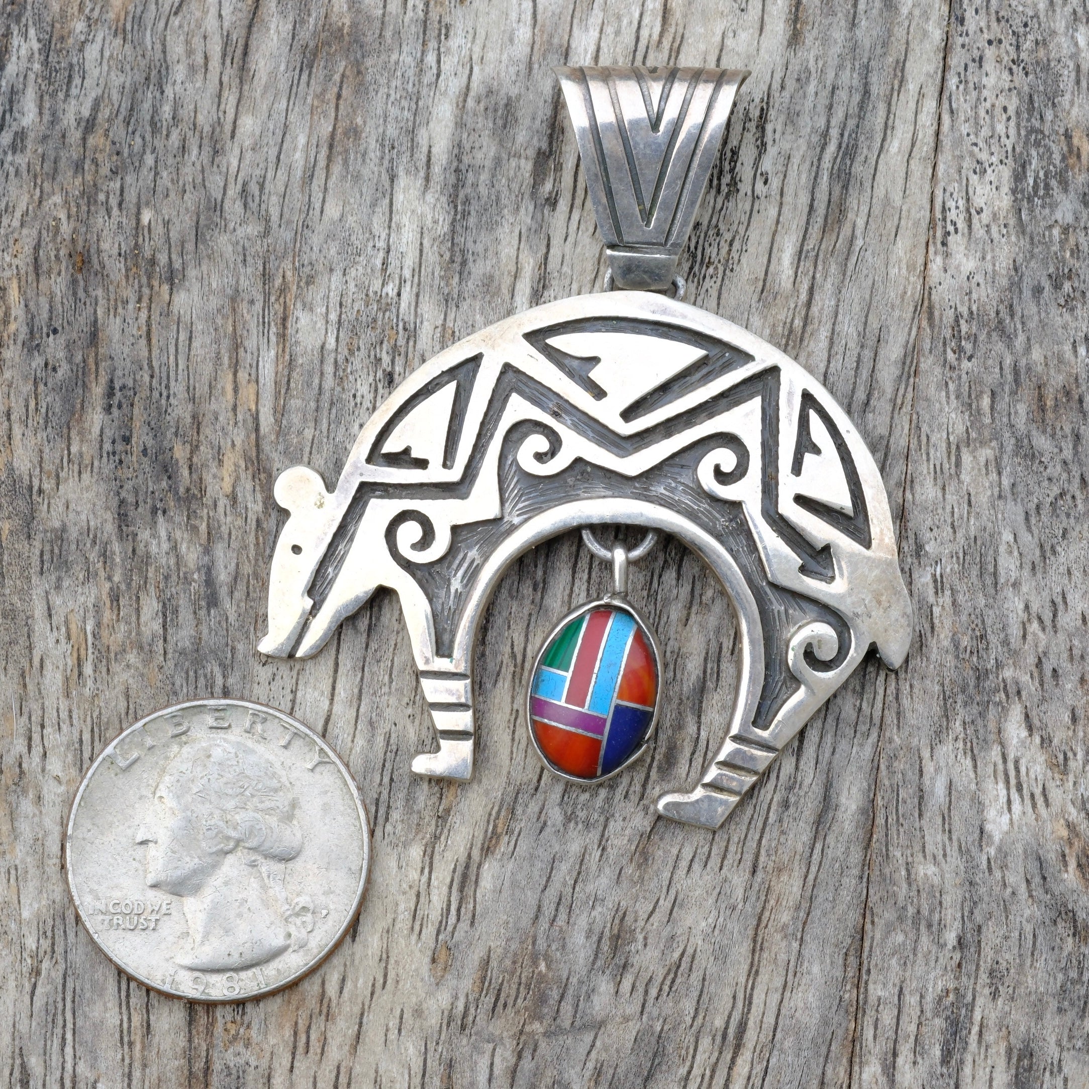 Huge Vintage Sterling Bear Pendant