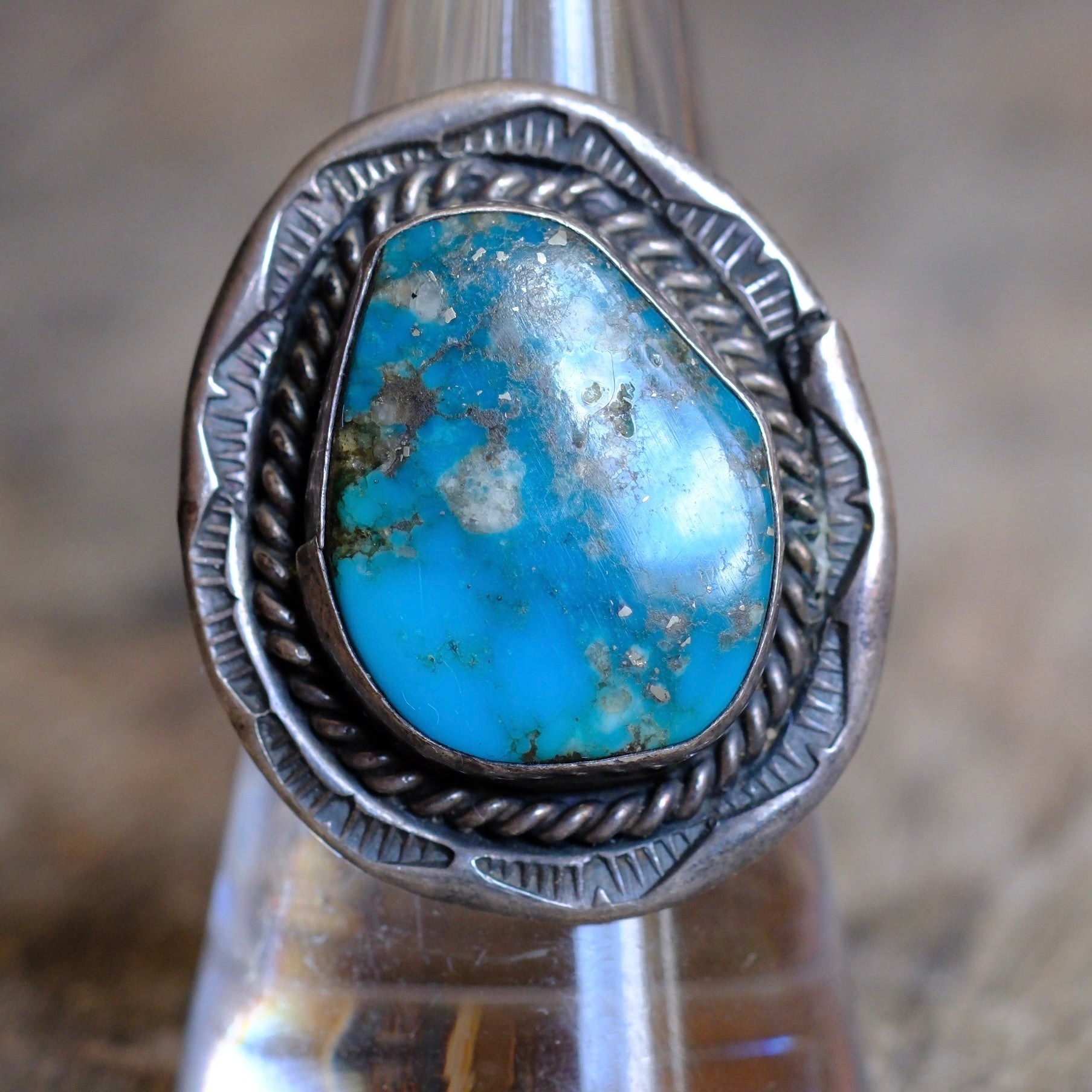 Vintage Sterling Turquoise Roper Ring 8