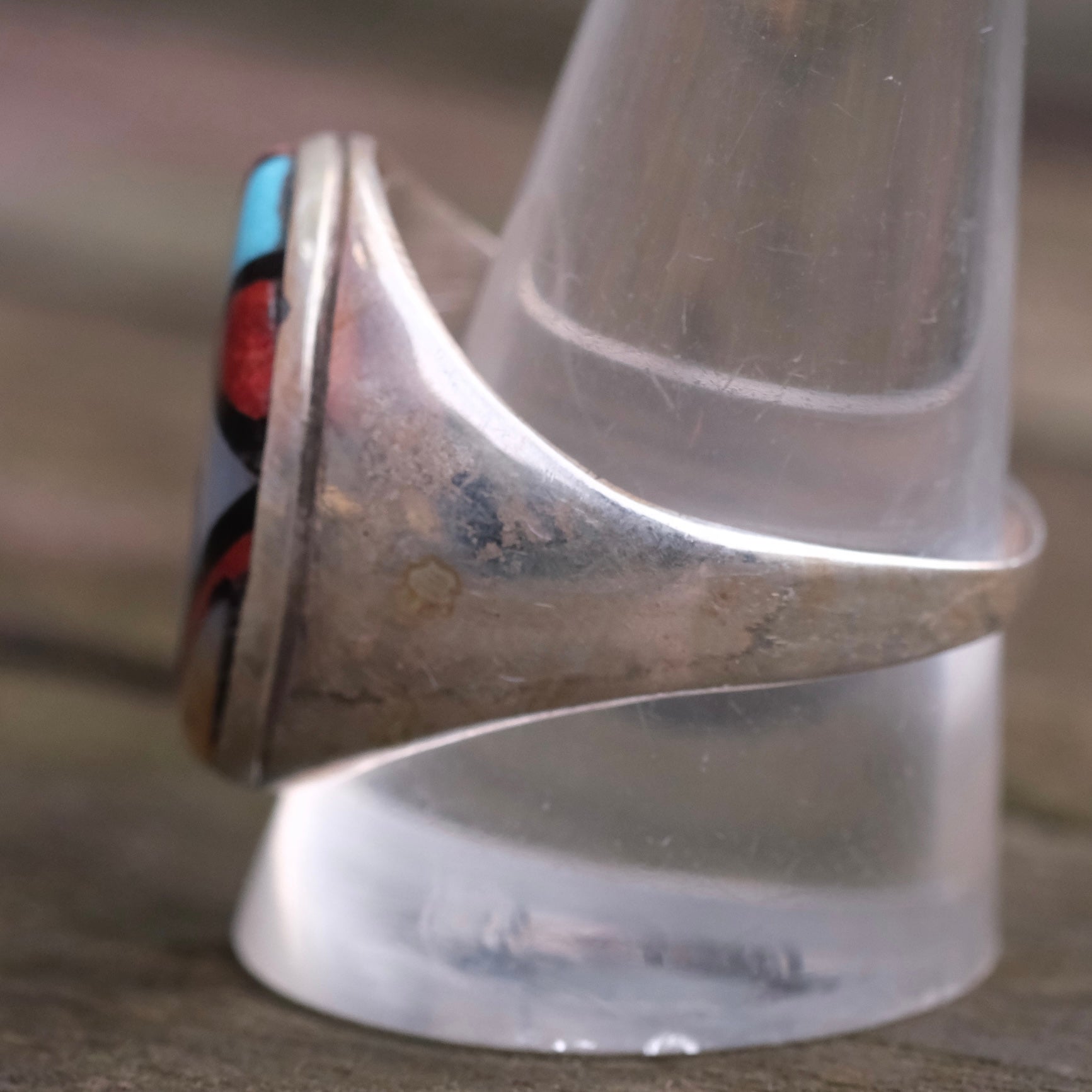 Vintage Sterling Zuni Inlay Ring 11.25