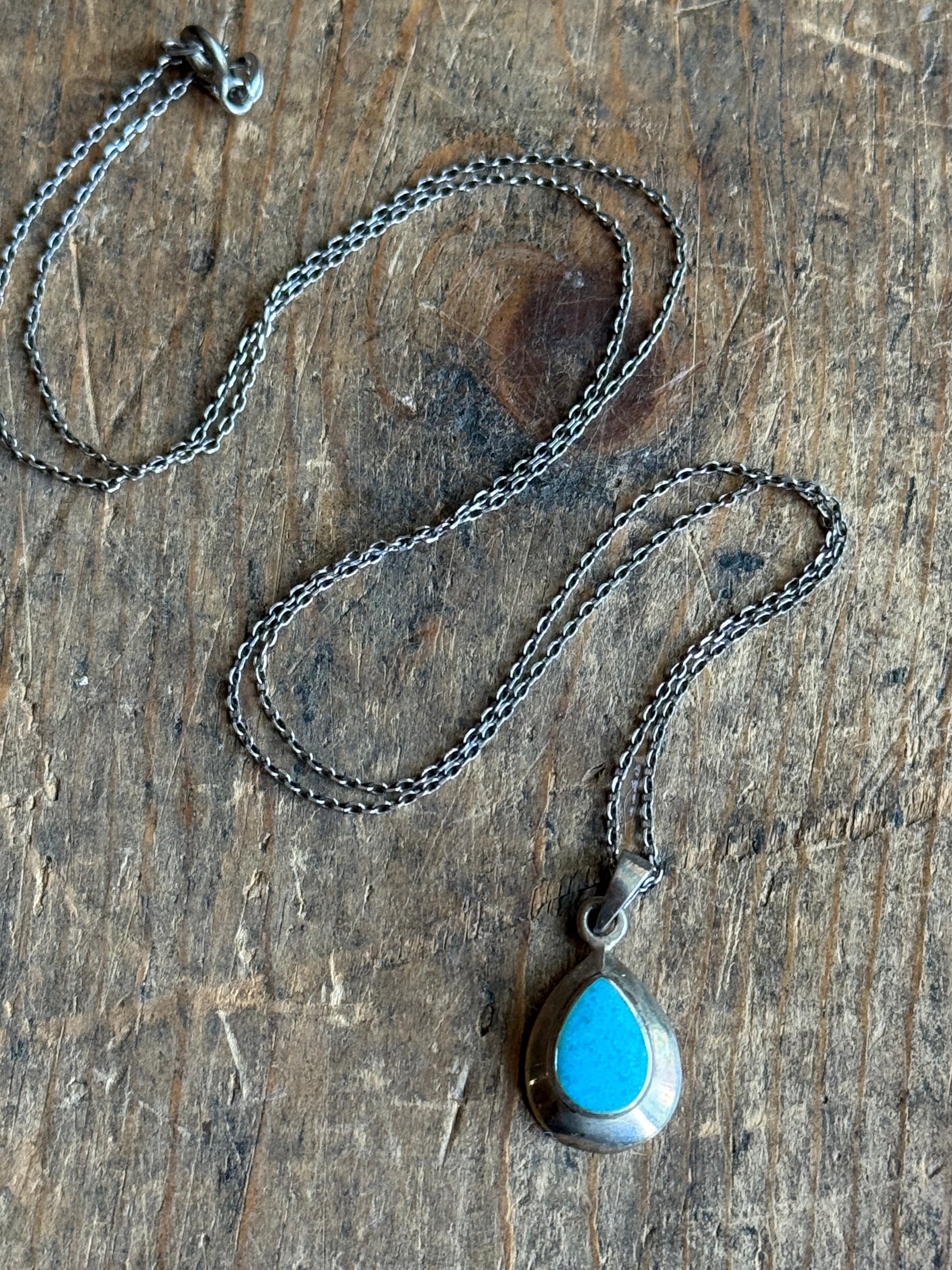 Vintage Sterling Silver Turquoise Teardrop Necklace