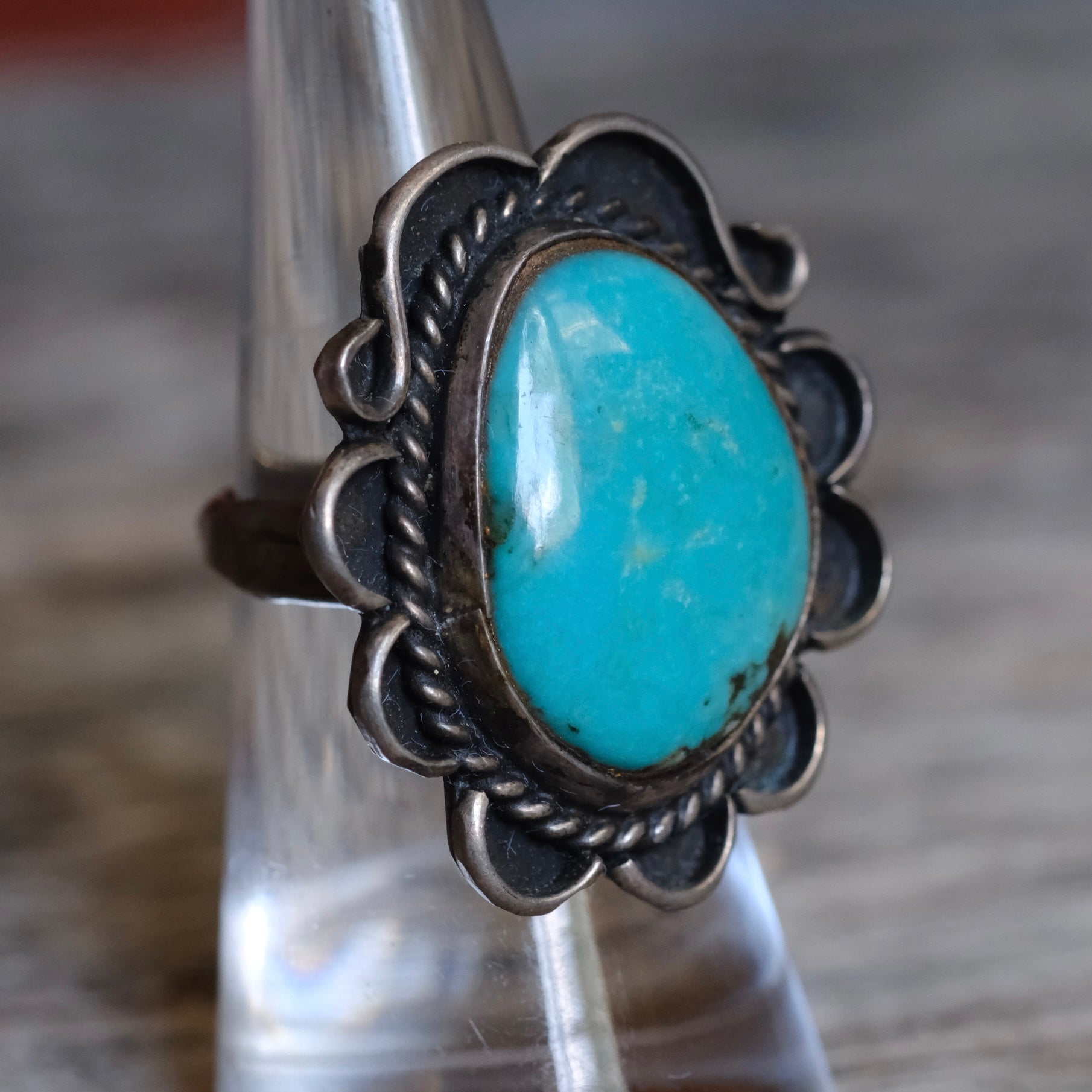Vintage Sterling Turquoise Roper Ring 6.25