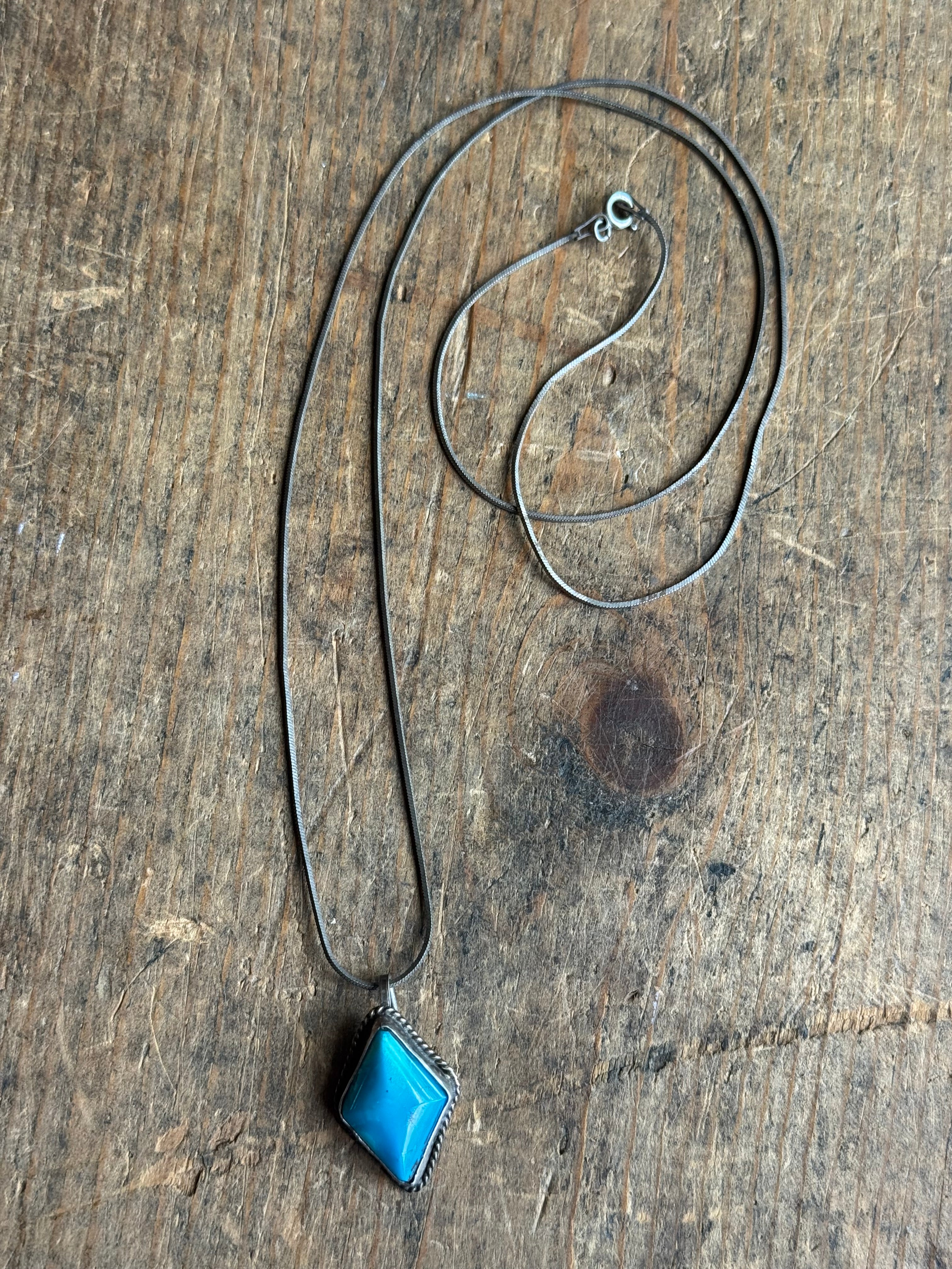 Vintage Sterling Silver Diamond Turquoise Necklace