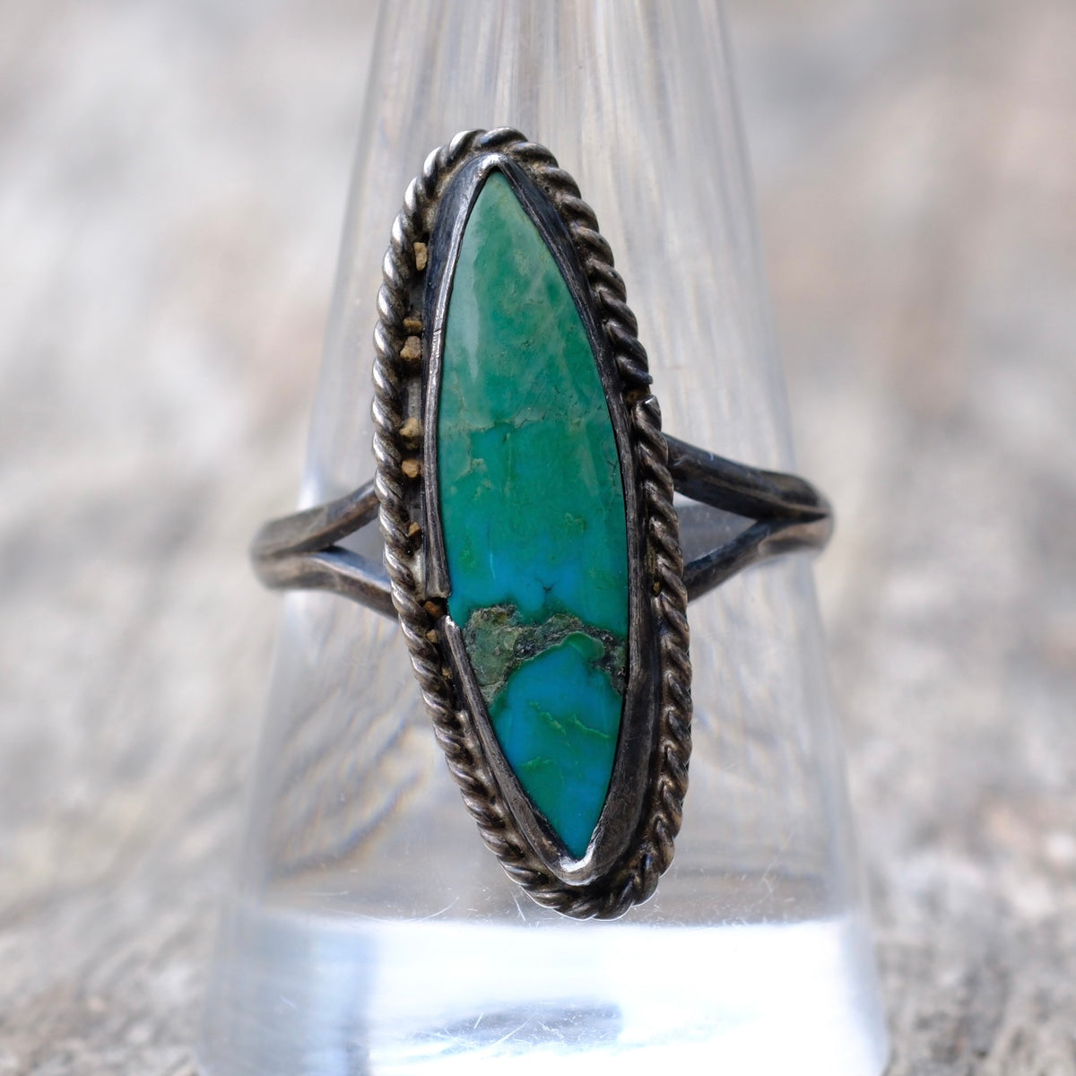 Vintage Sterling Turquoise Roper Ring 9.25