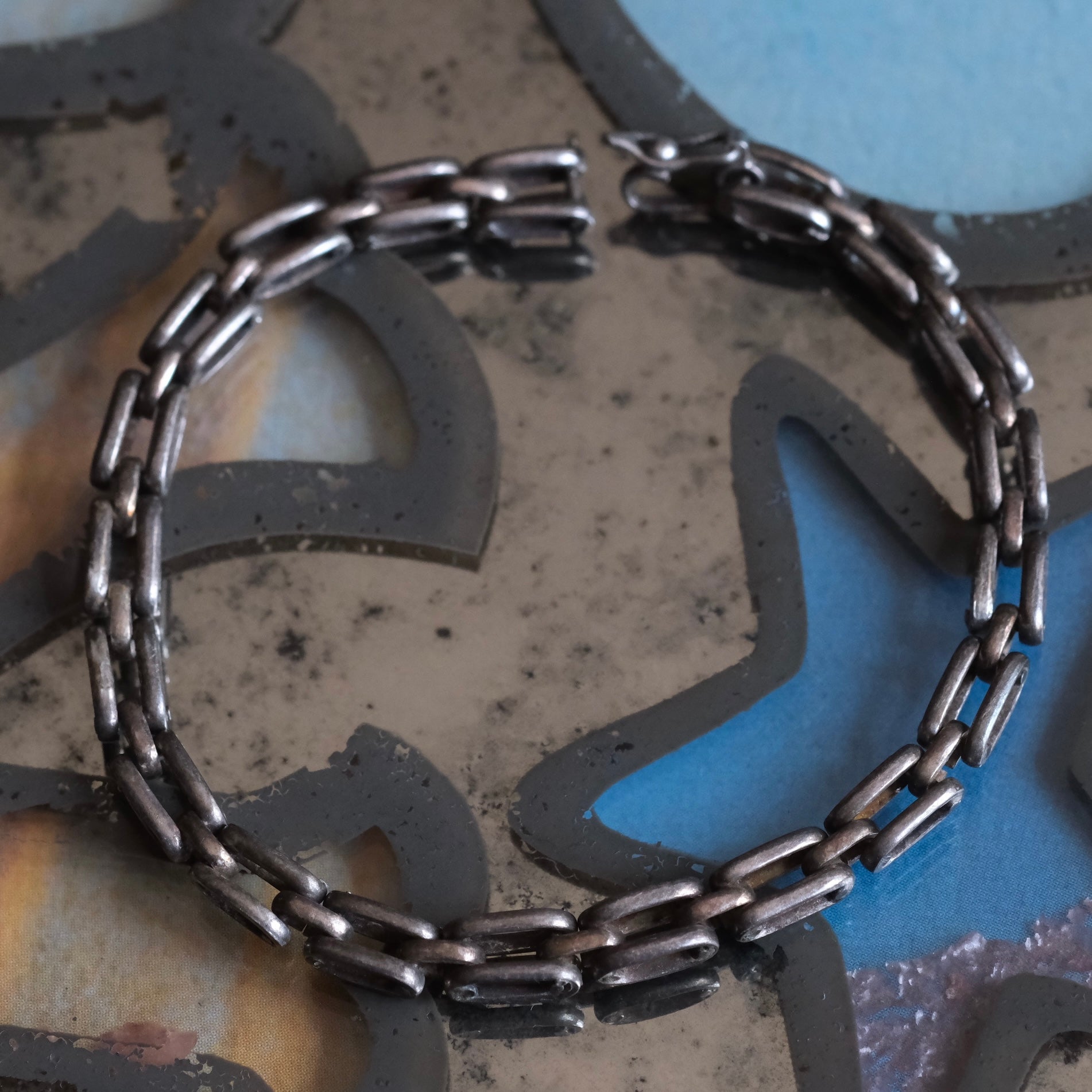 Vintage Sterling Silver Box Link Chain Bracelet 7"