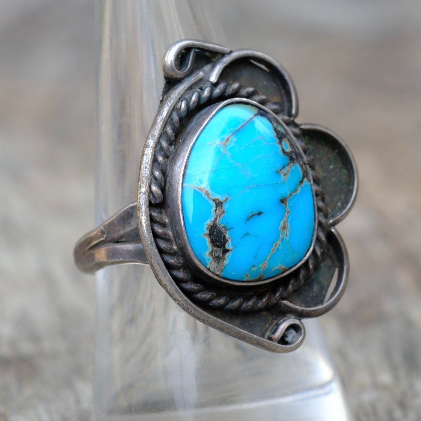 Vintage Sterling Turquoise Florette Ring 9