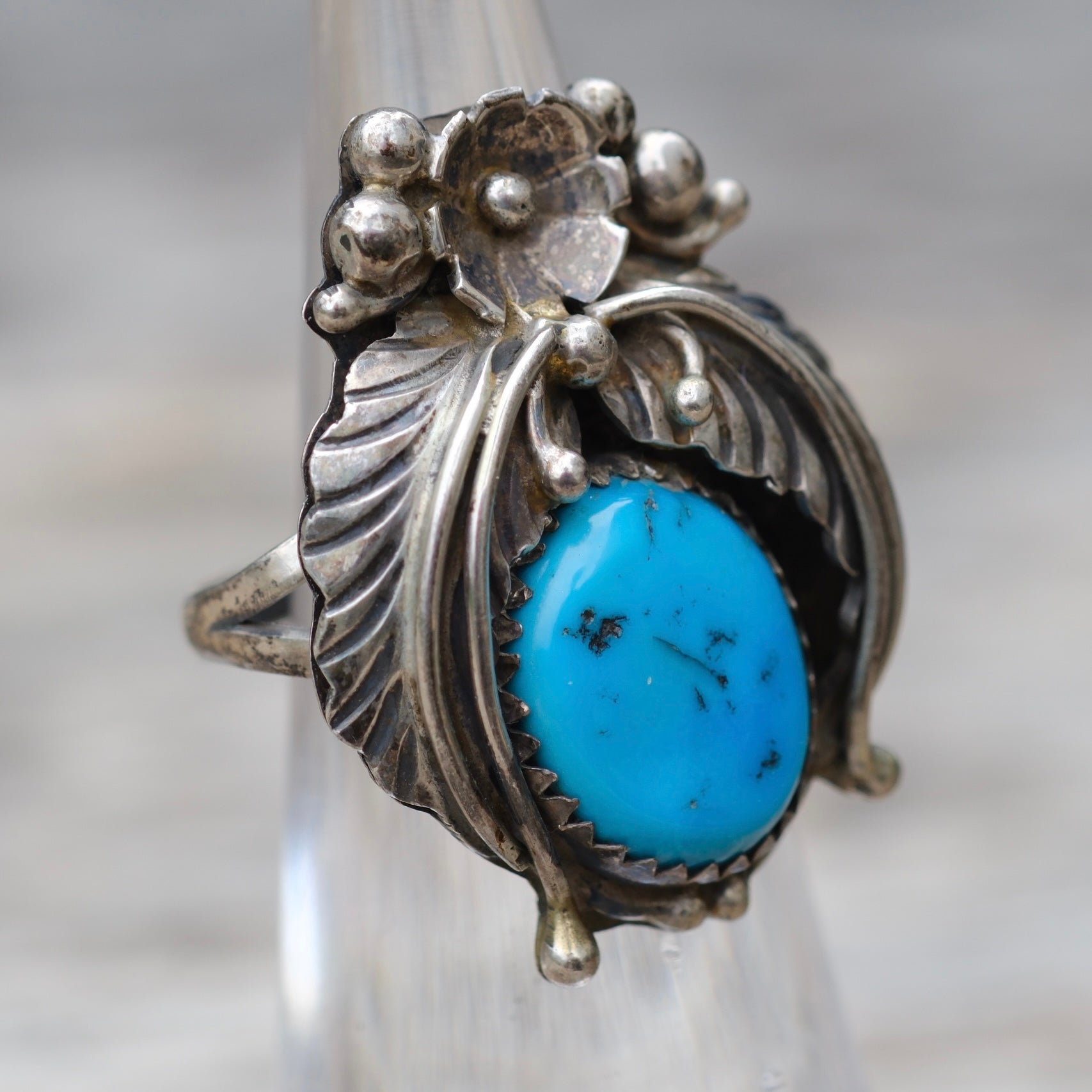 Vintage Sterling Turquoise Feather Ring 6.25