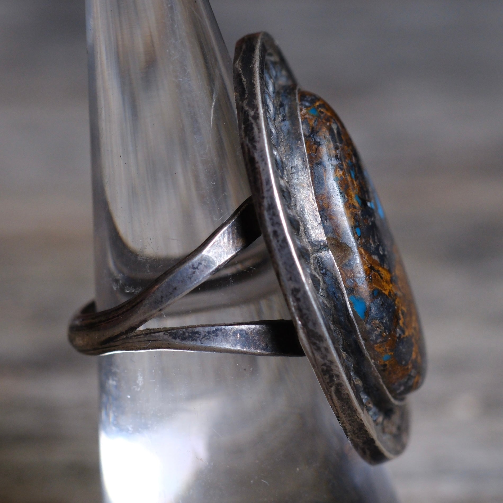Vintage Sterling Turquoise Roper Ring 6.75