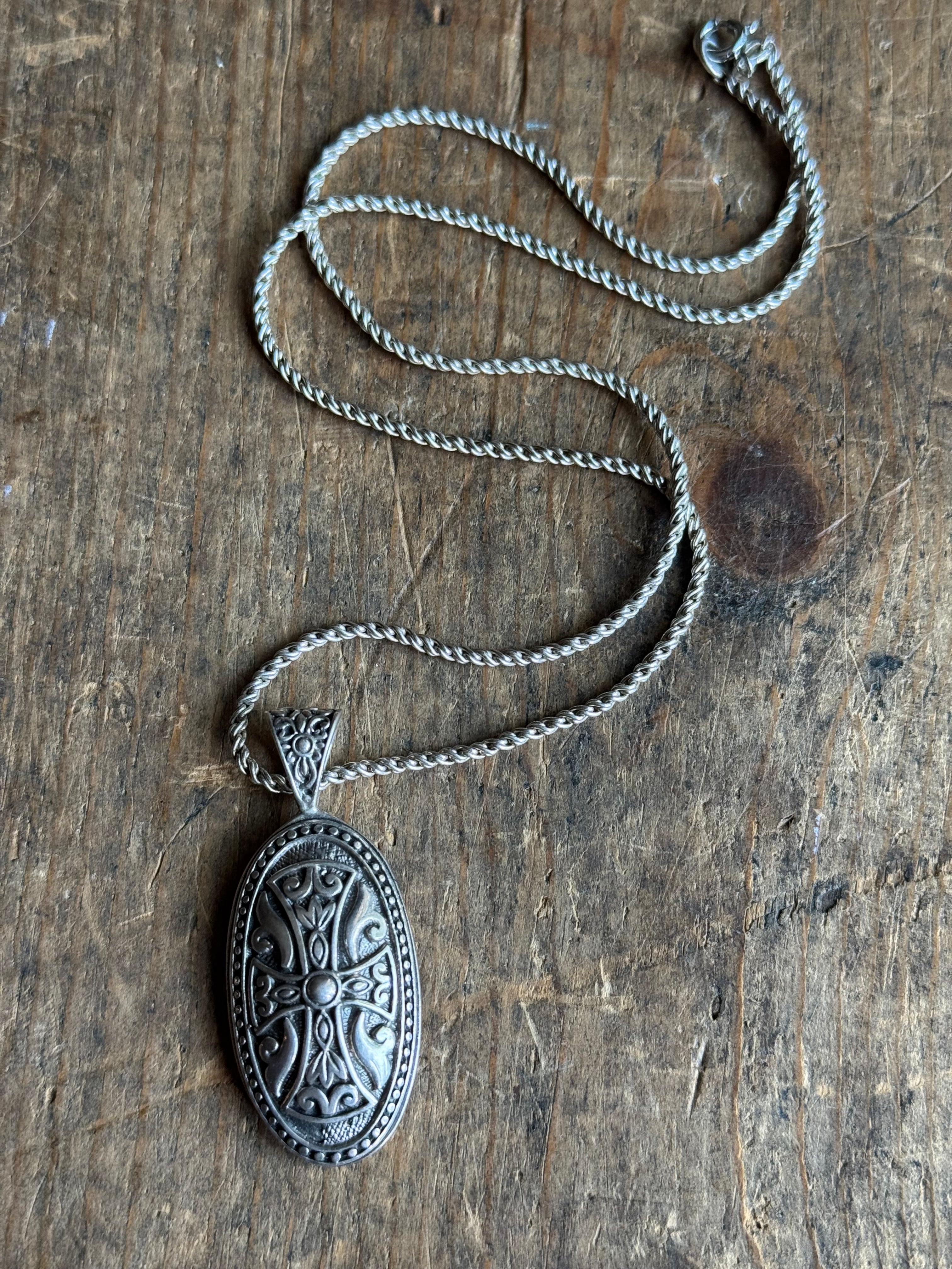 Vintage Sterling Silver Etched Cross Necklace