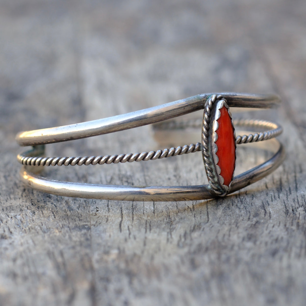 Vintage Sterling Coral Cuff Bracelet