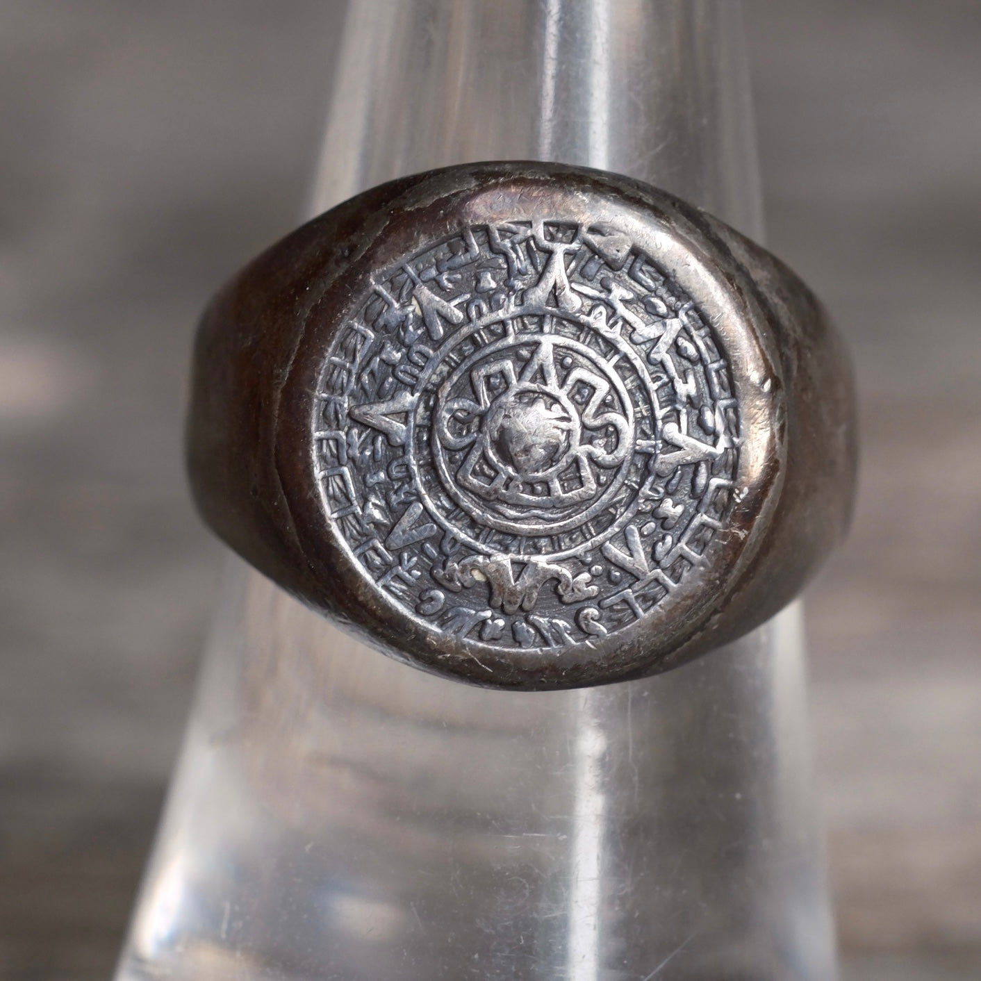 Vintage Sterling Silver Aztec Calendar Ring 7.5