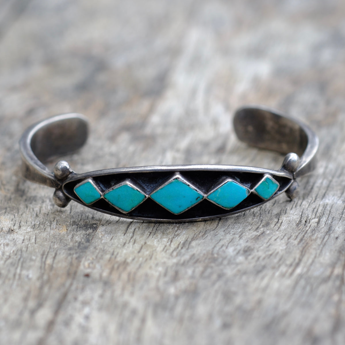 Vintage Sterling Turquoise Inlay Cuff Bracelet