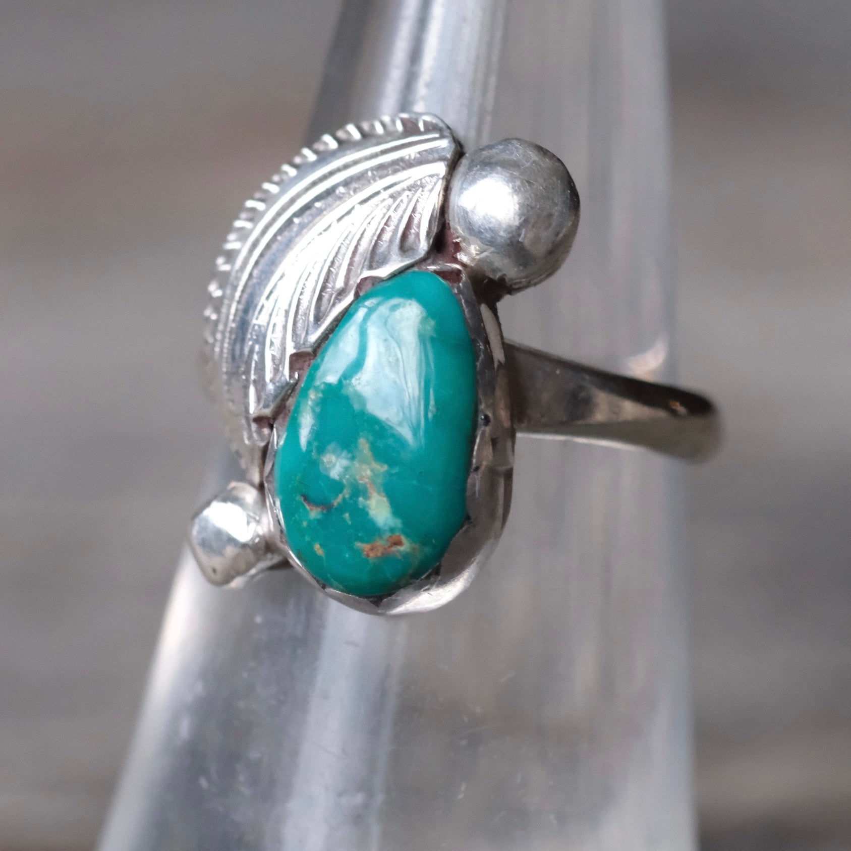 Vintage Sterling Turquoise Feather Ring 5.5