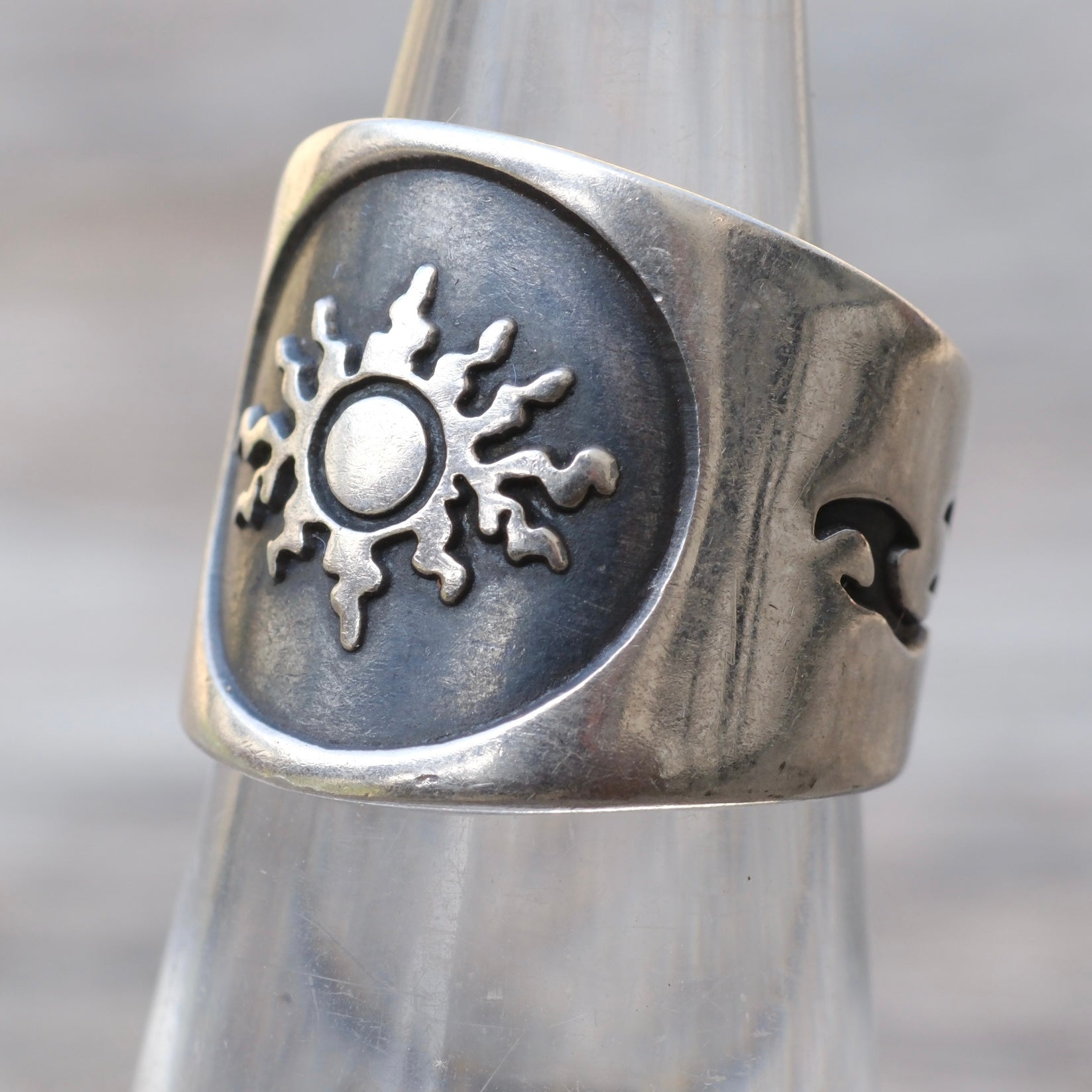 Vintage Sterling Silver Tribal Sun Ring 4.75