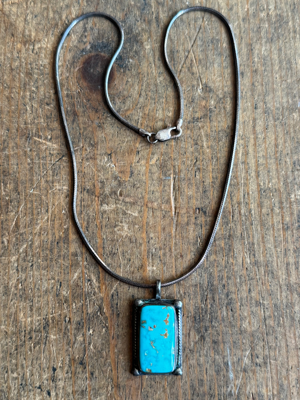 Vintage Sterling Silver Roped Royston Turquoise Necklace