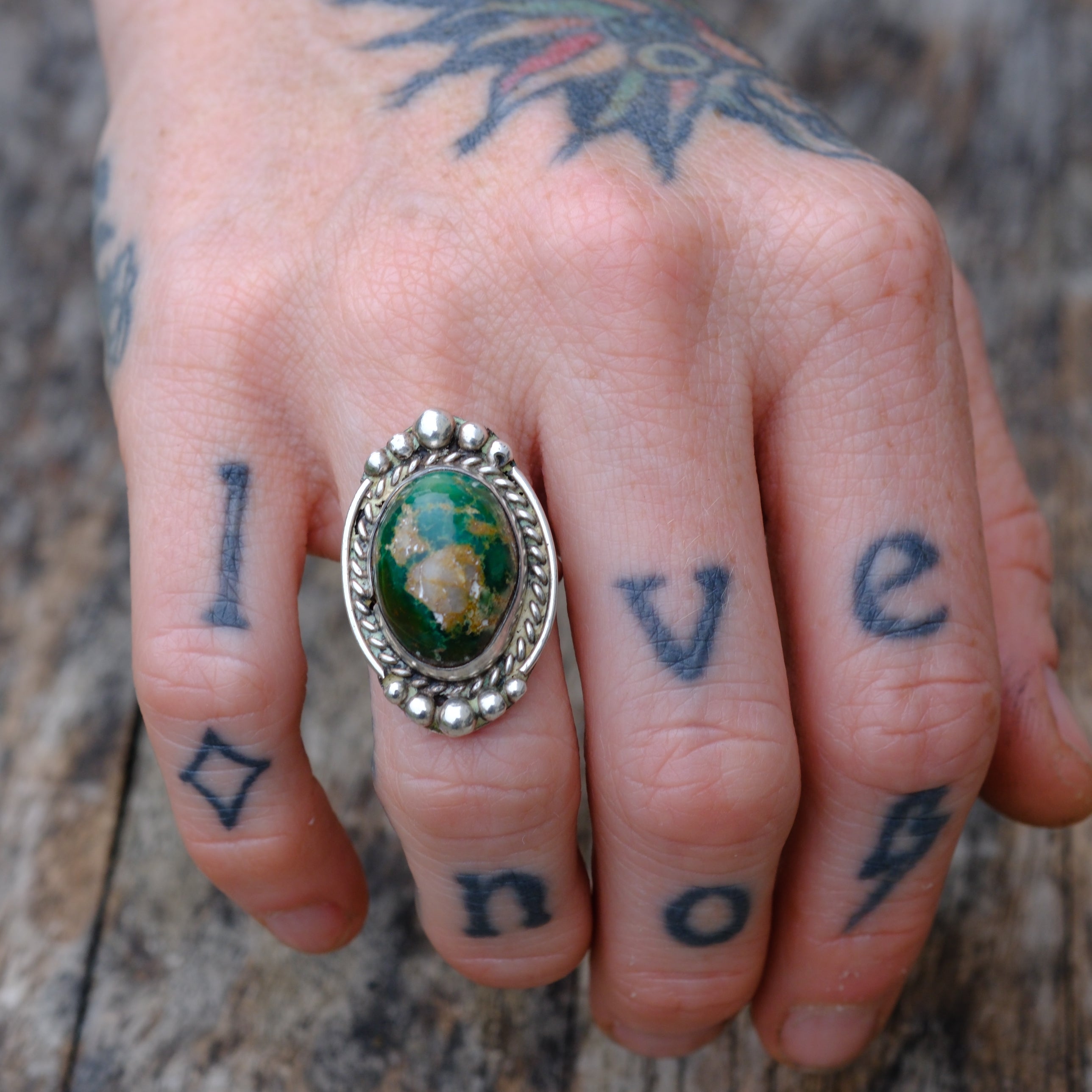 Vintage Sterling Turquoise Roper Ring 6.5