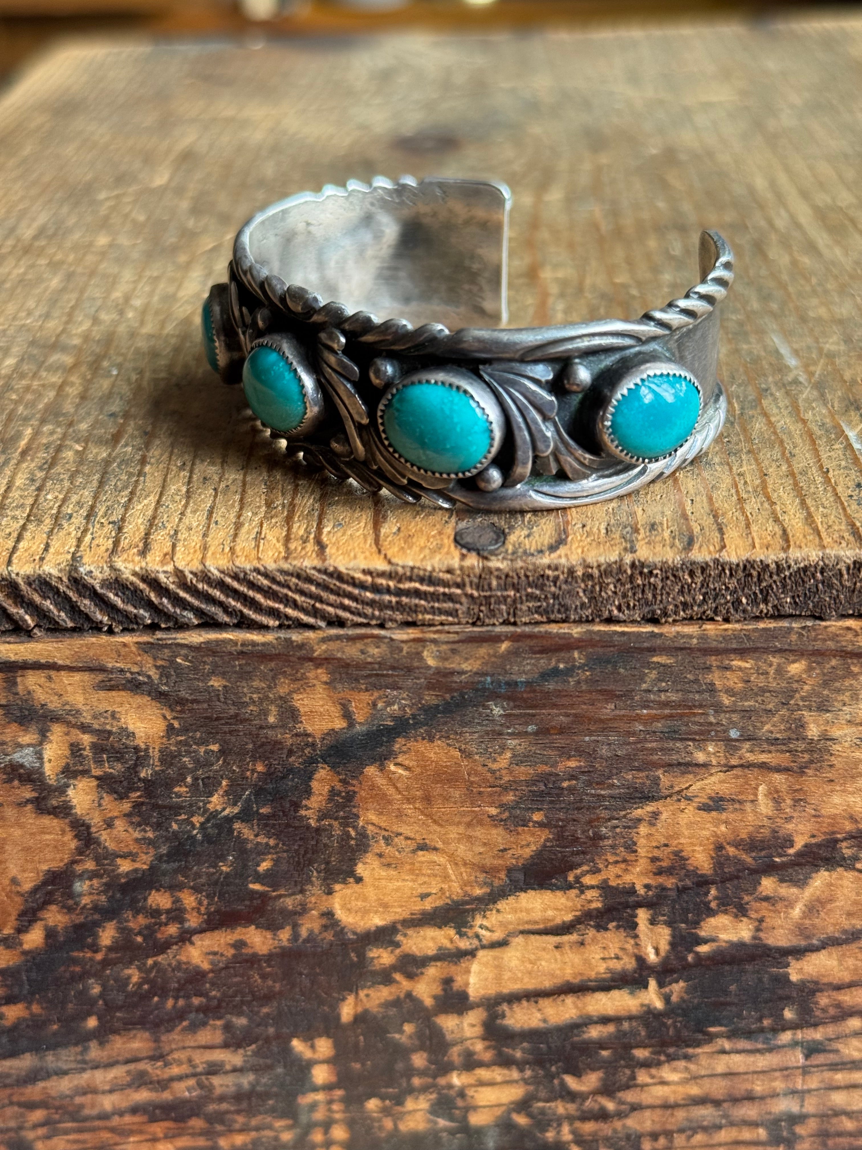 Vintage Sterling Turquoise Fan Cuff