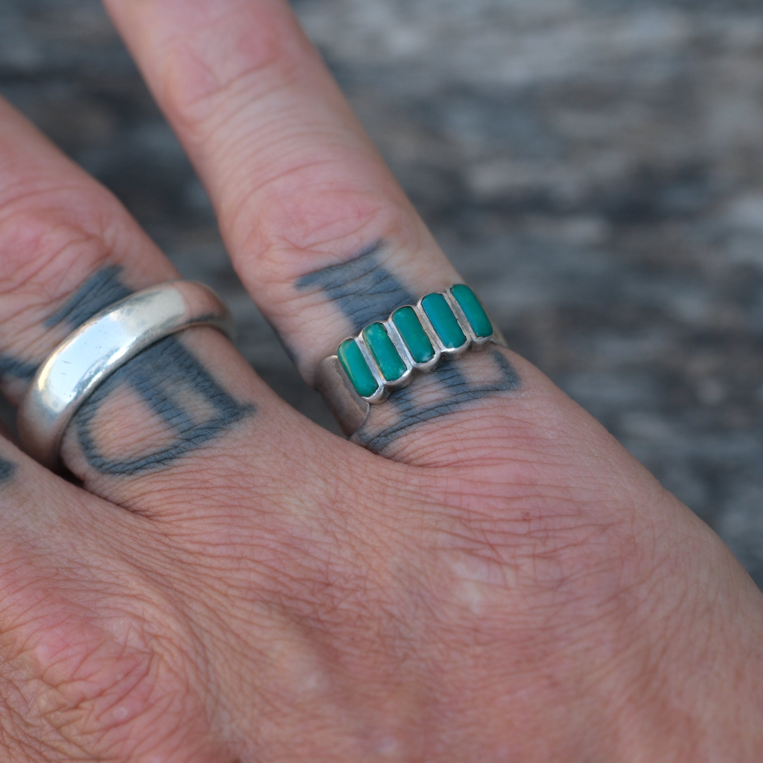 Vintage Sterling Turquoise Inlay Band Ring 5.25