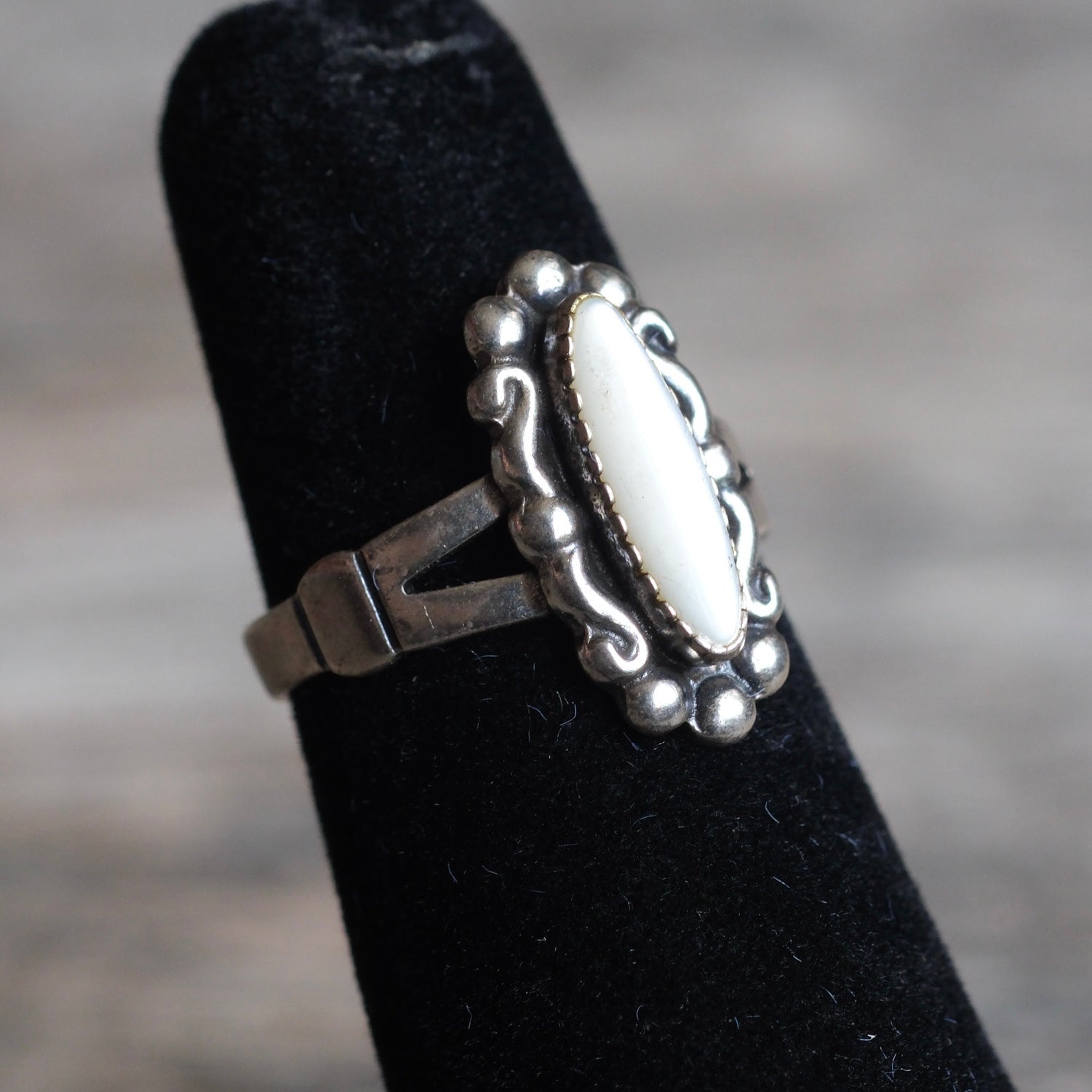 Vintage Sterling Mother Of Pearl Ring 3.75