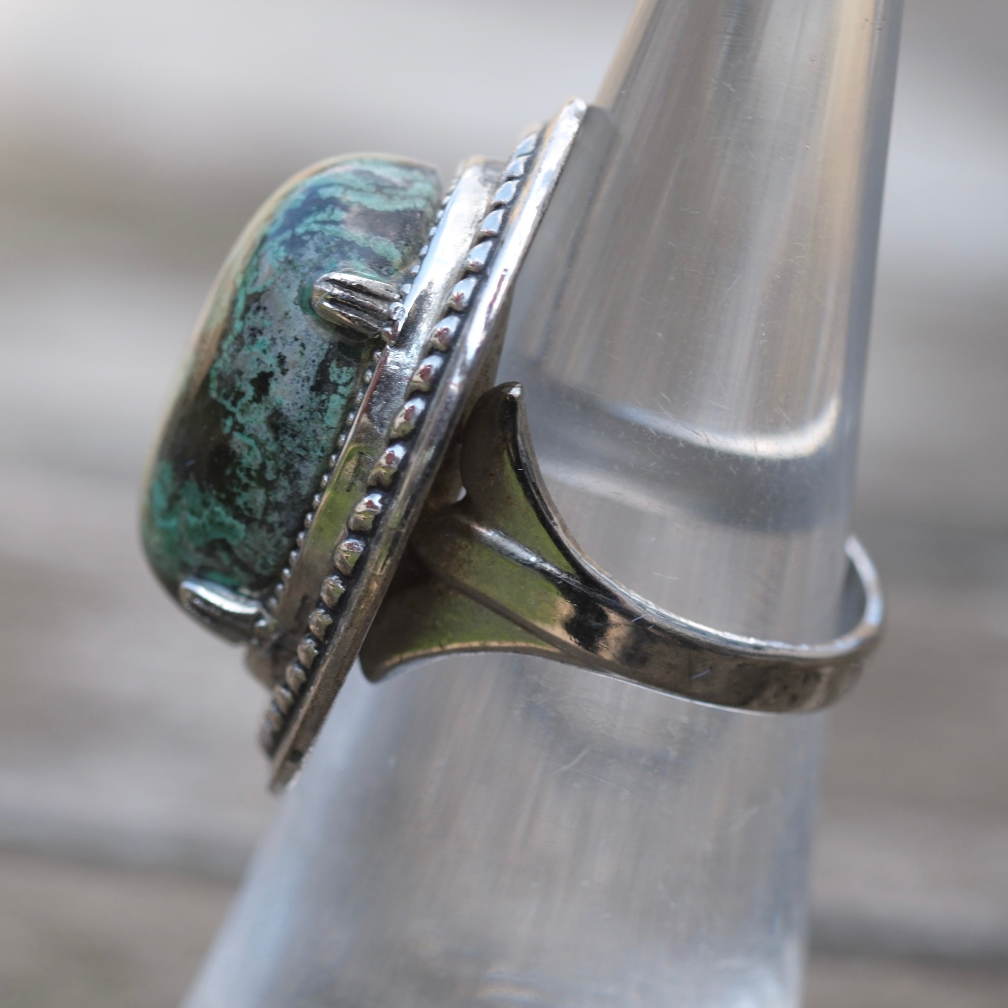 Vintage Sterling Chrysocolla Roper Ring 4.75