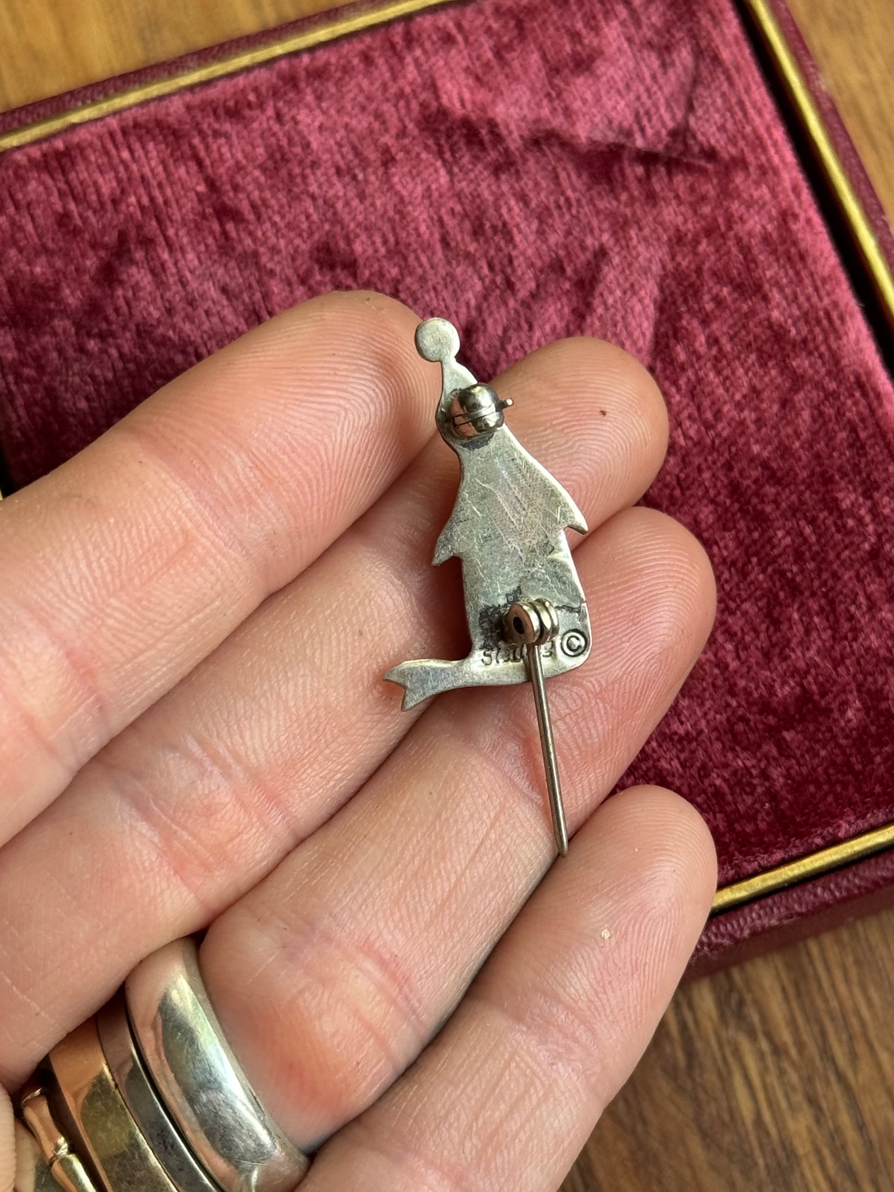 Vintage Sterling Silver Turquoise Inlay Seal Pin