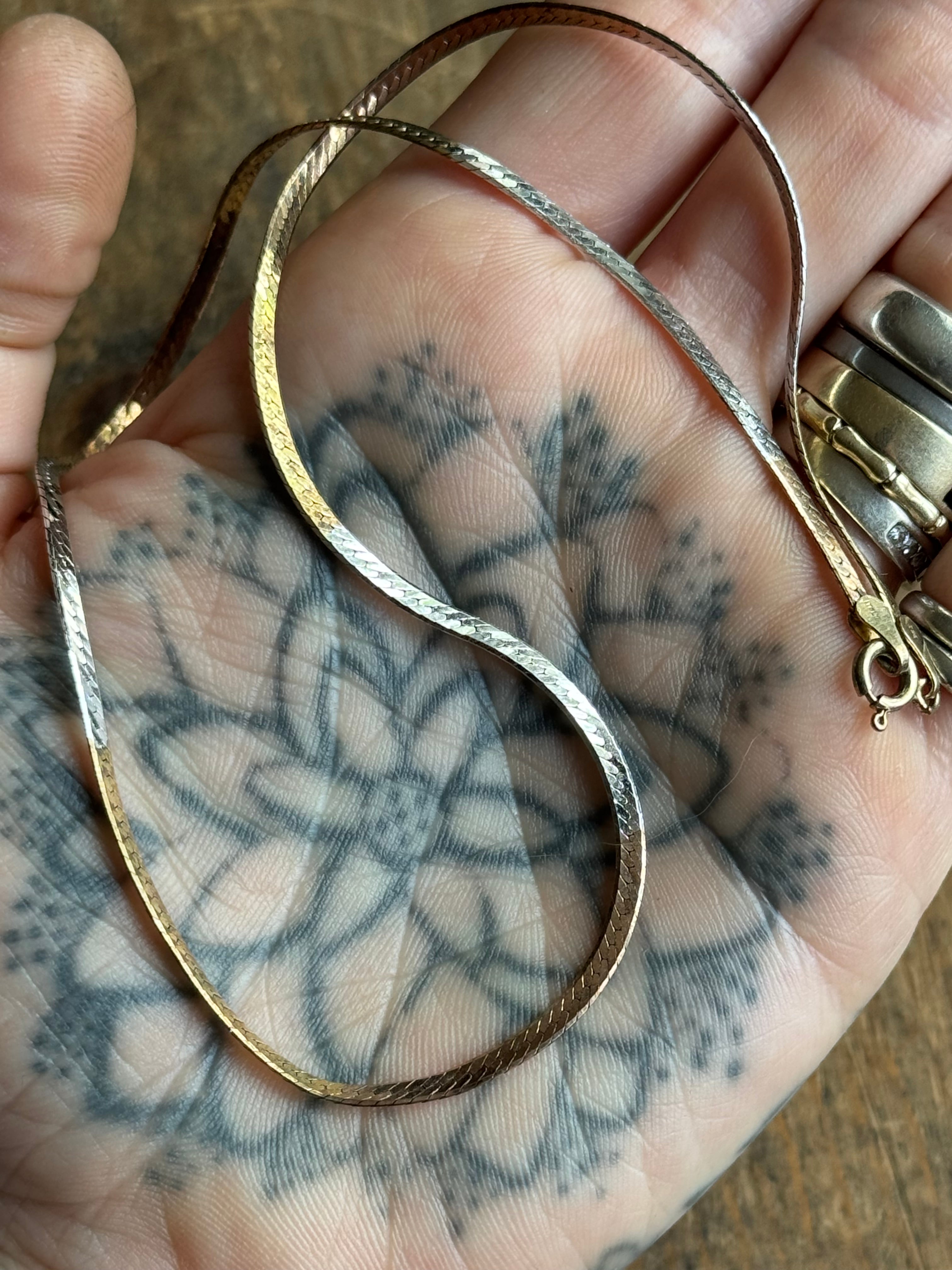 Vintage Sterling Silver 15” Two Tone Herringbone Chain