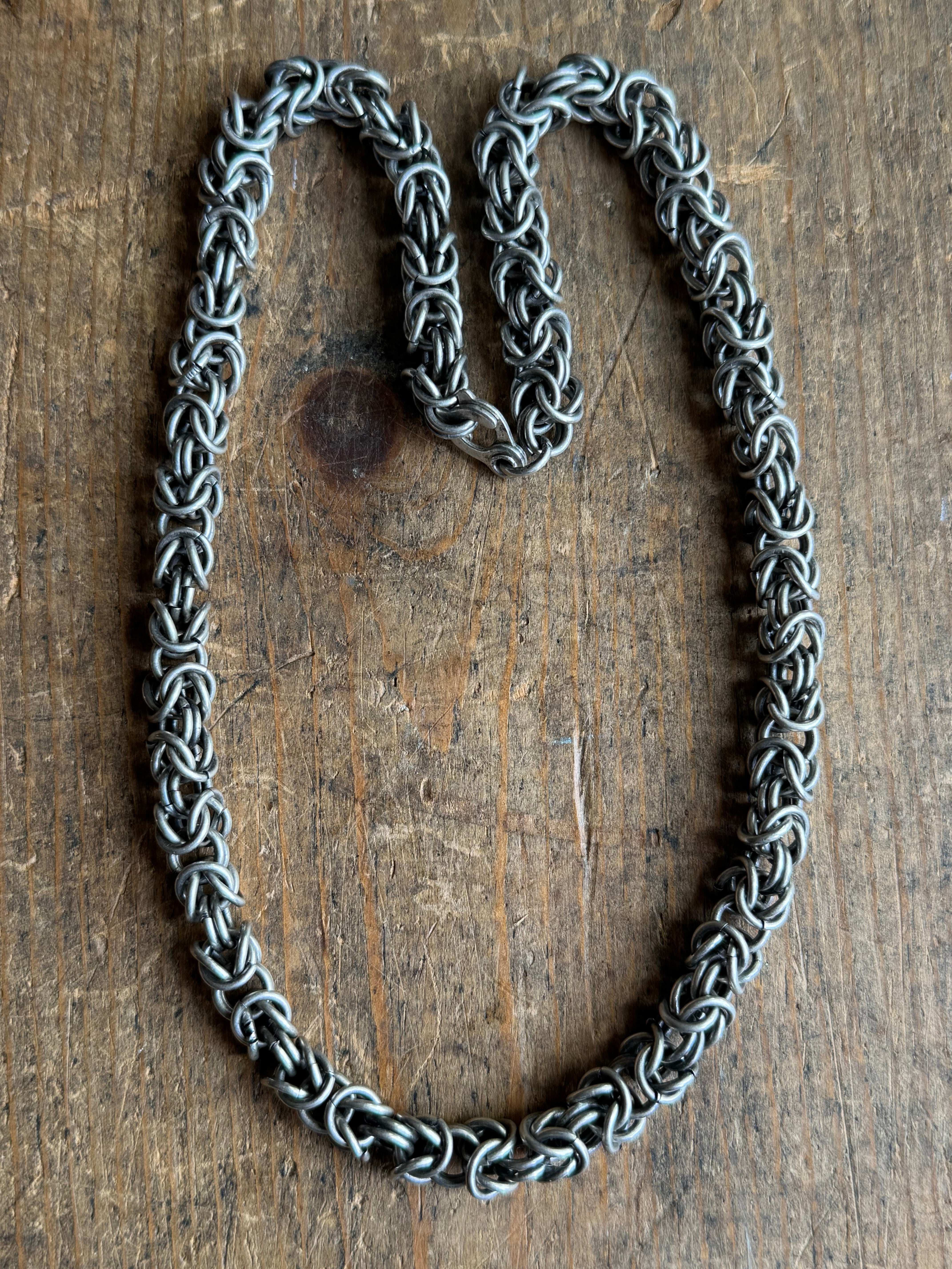 HEAVY Vintage Sterling Silver 19” Byzantine Chain
