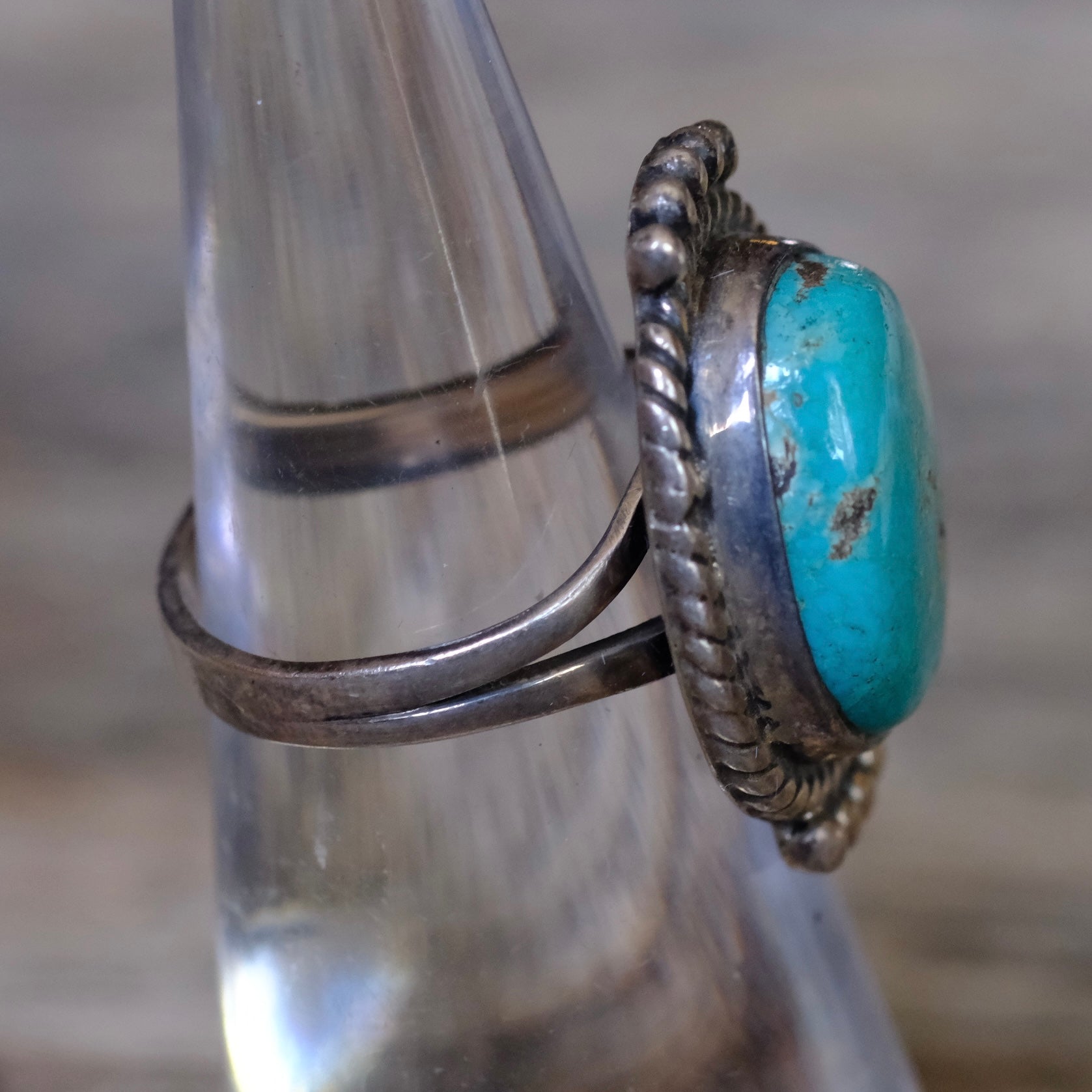 Vintage Sterling Turquoise Roper Ring 5.25