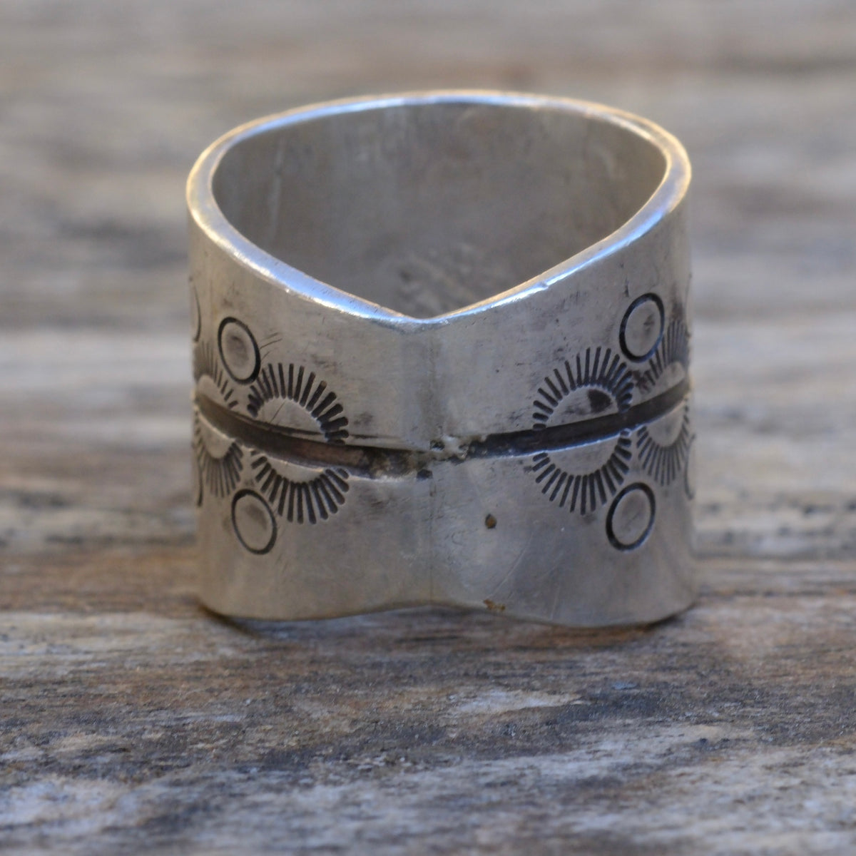 Sterling Silver Fox Turquoise Stamped Ring 8.5