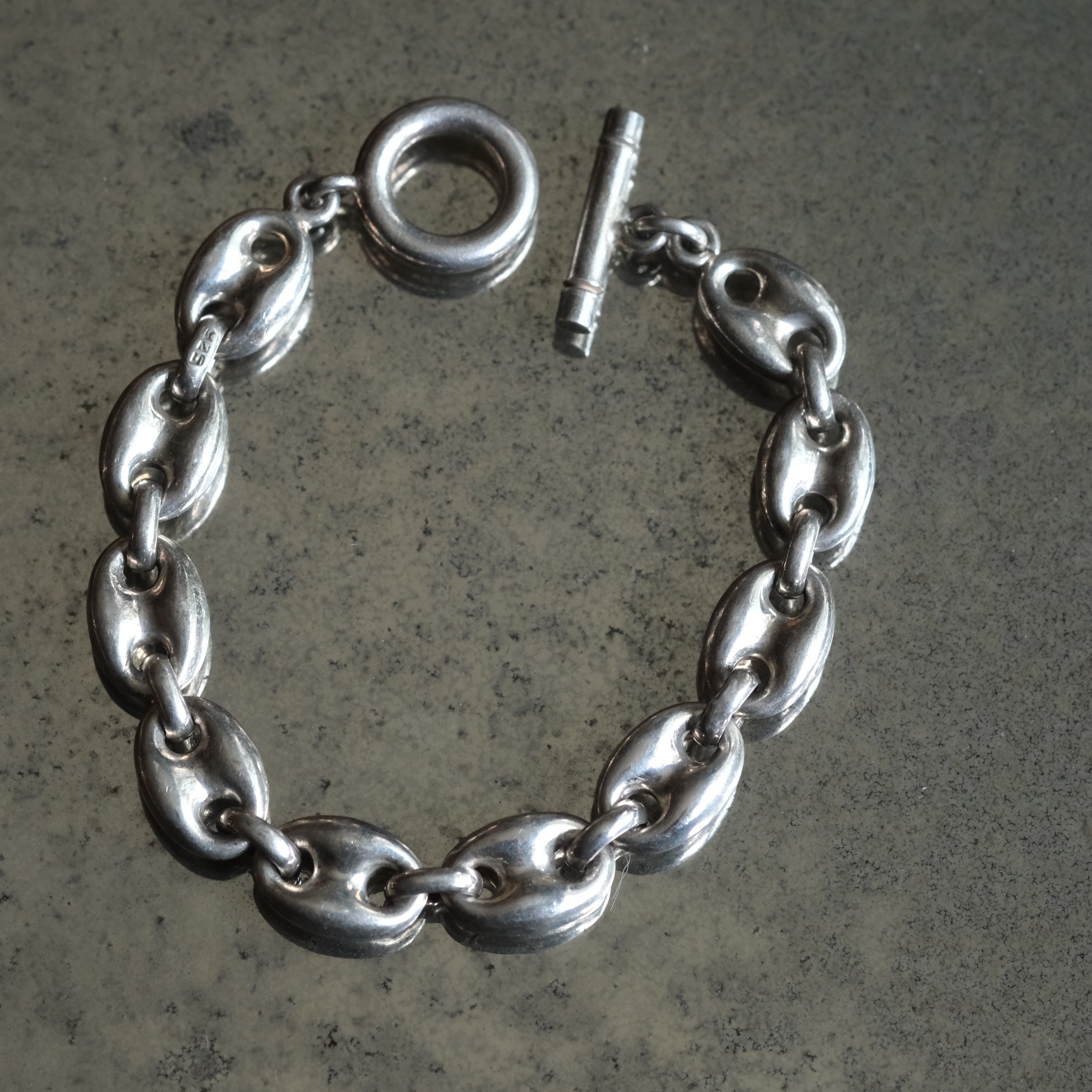 Vintage Sterling Puffy Mariner Chain Bracelet 7.5"