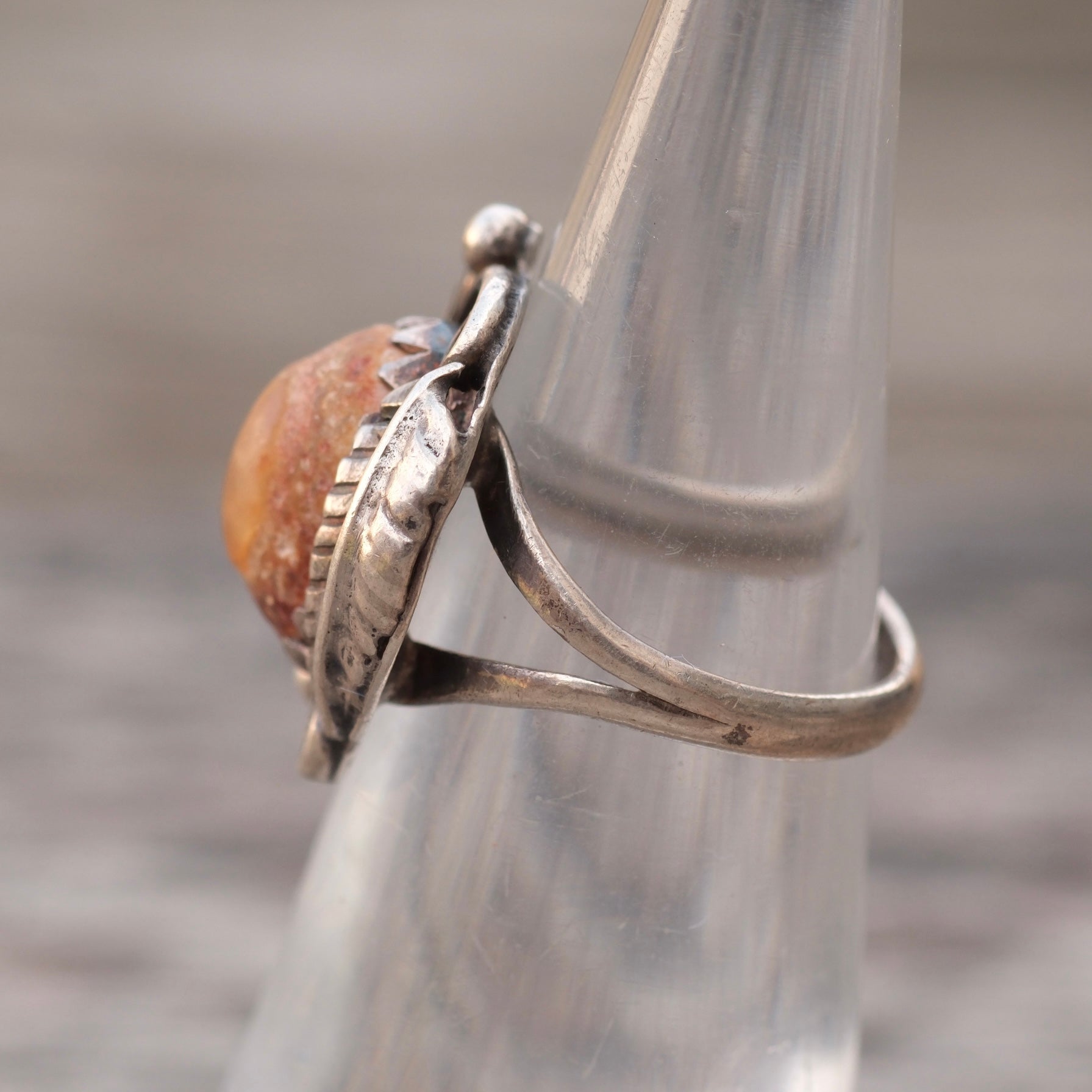 Vintage Sterling Natural Agate Ring 4.5