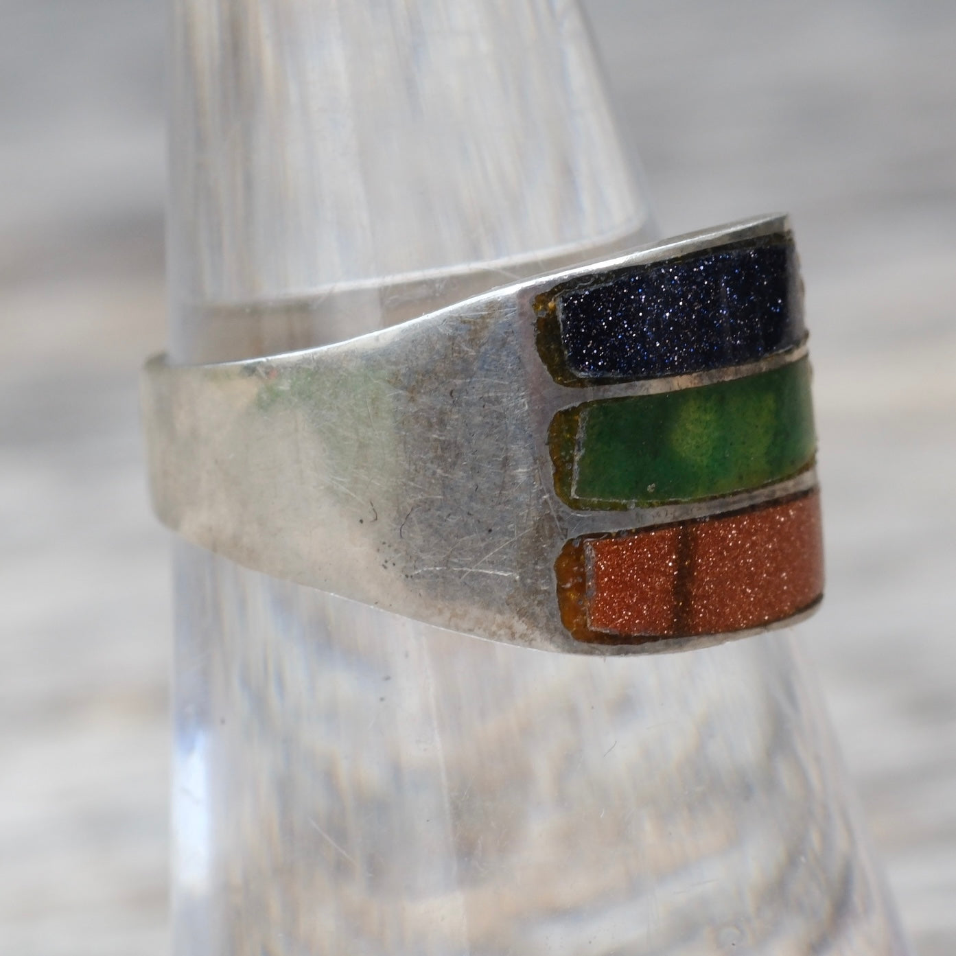 Vintage Sterling Multistone Inlay Ring 6