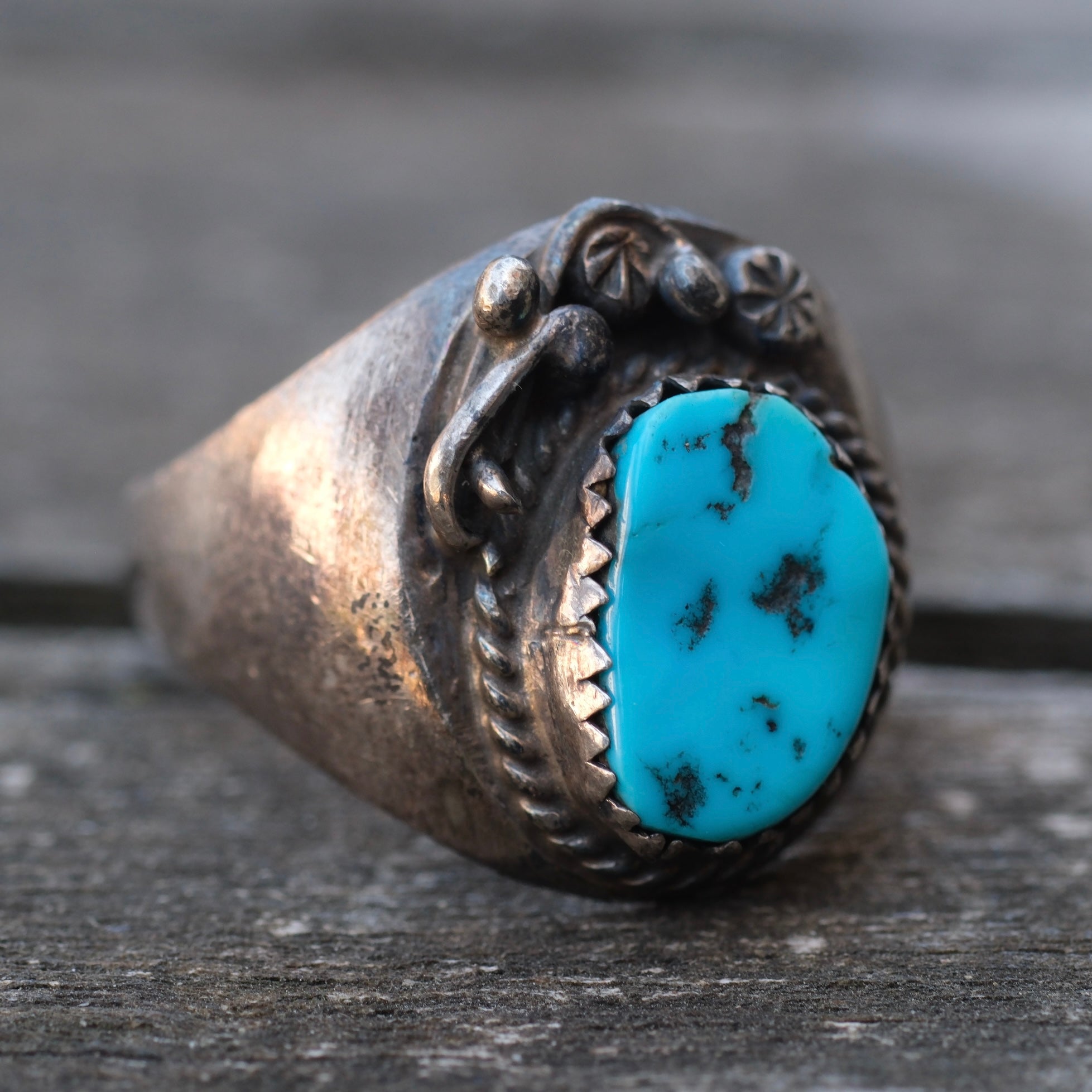 Vintage Sterling Turquoise Feather Ring 10