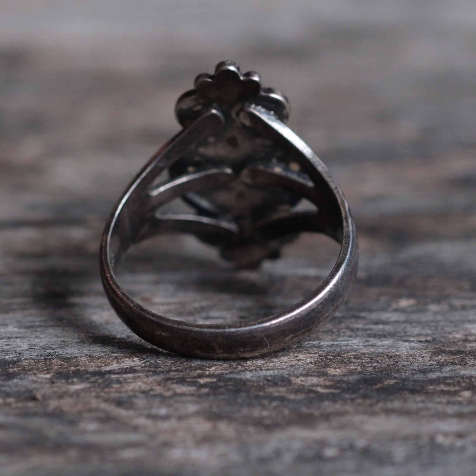Vintage Sterling Turquoise Florette Ring 7