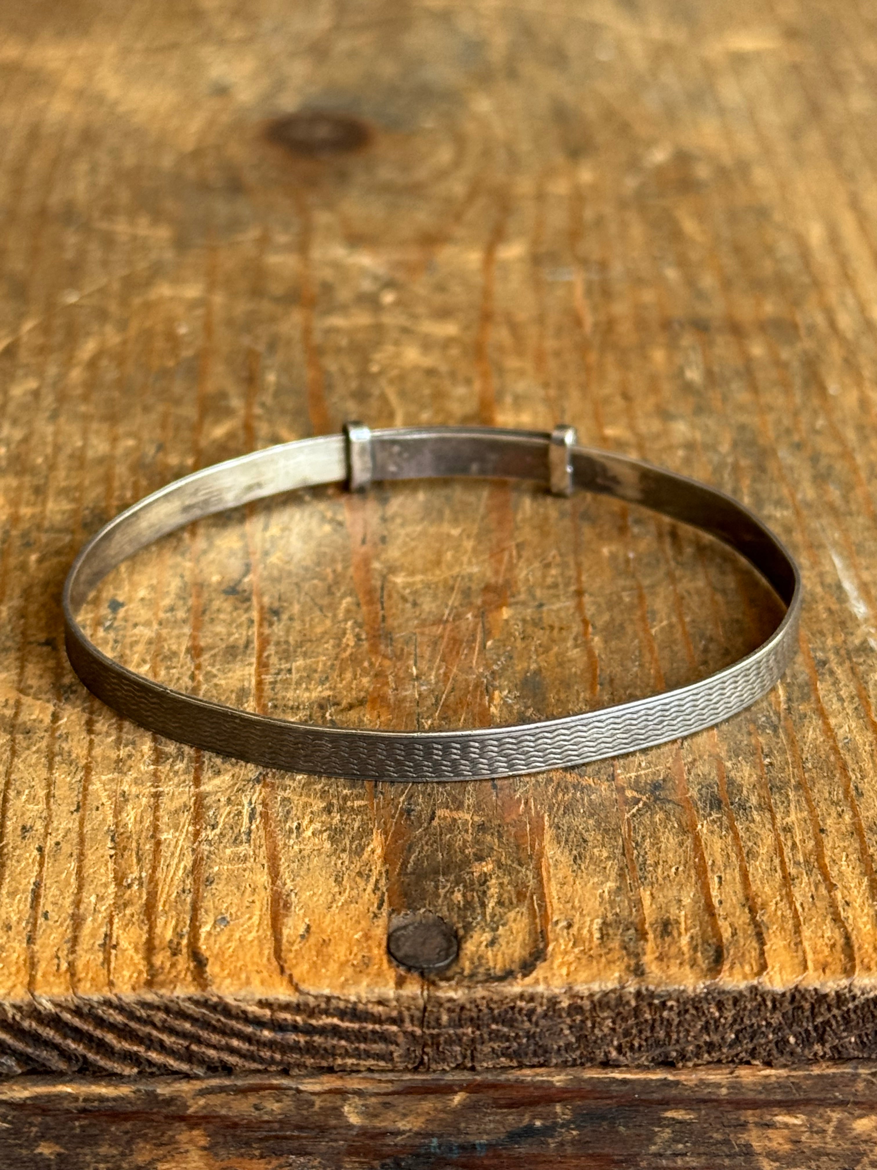 Vintage Sterling Silver Sliding Belt Etched Bracelet