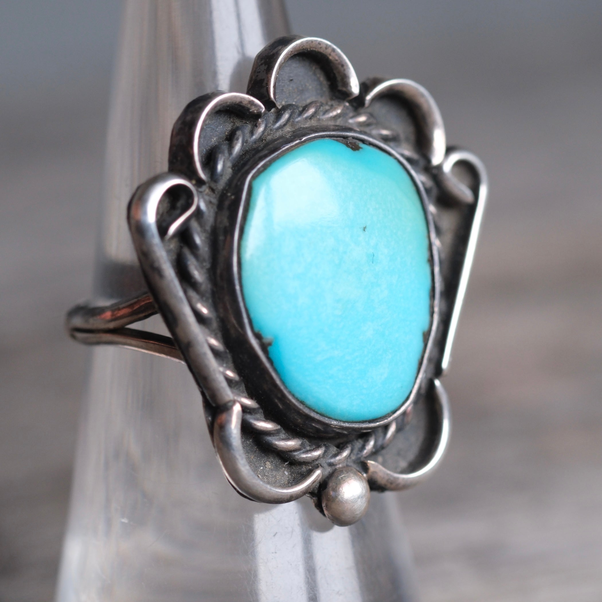 Vintage Sterling Turquoise Roper Ring 6.75
