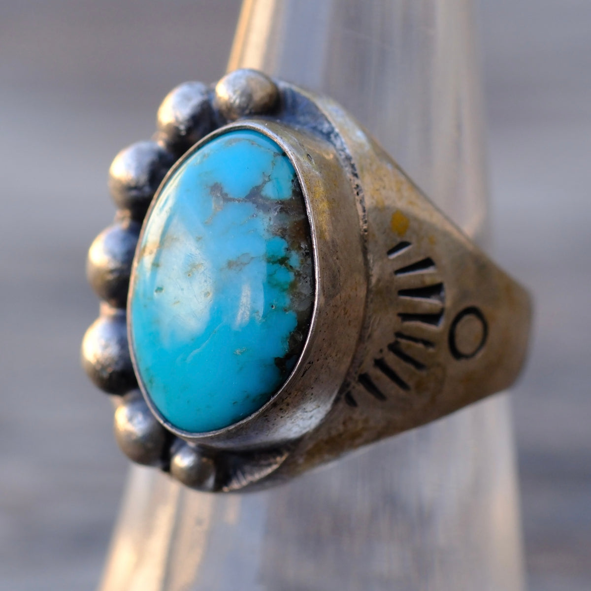 Vintage Sterling Turquoise Stamped Band Ring 7