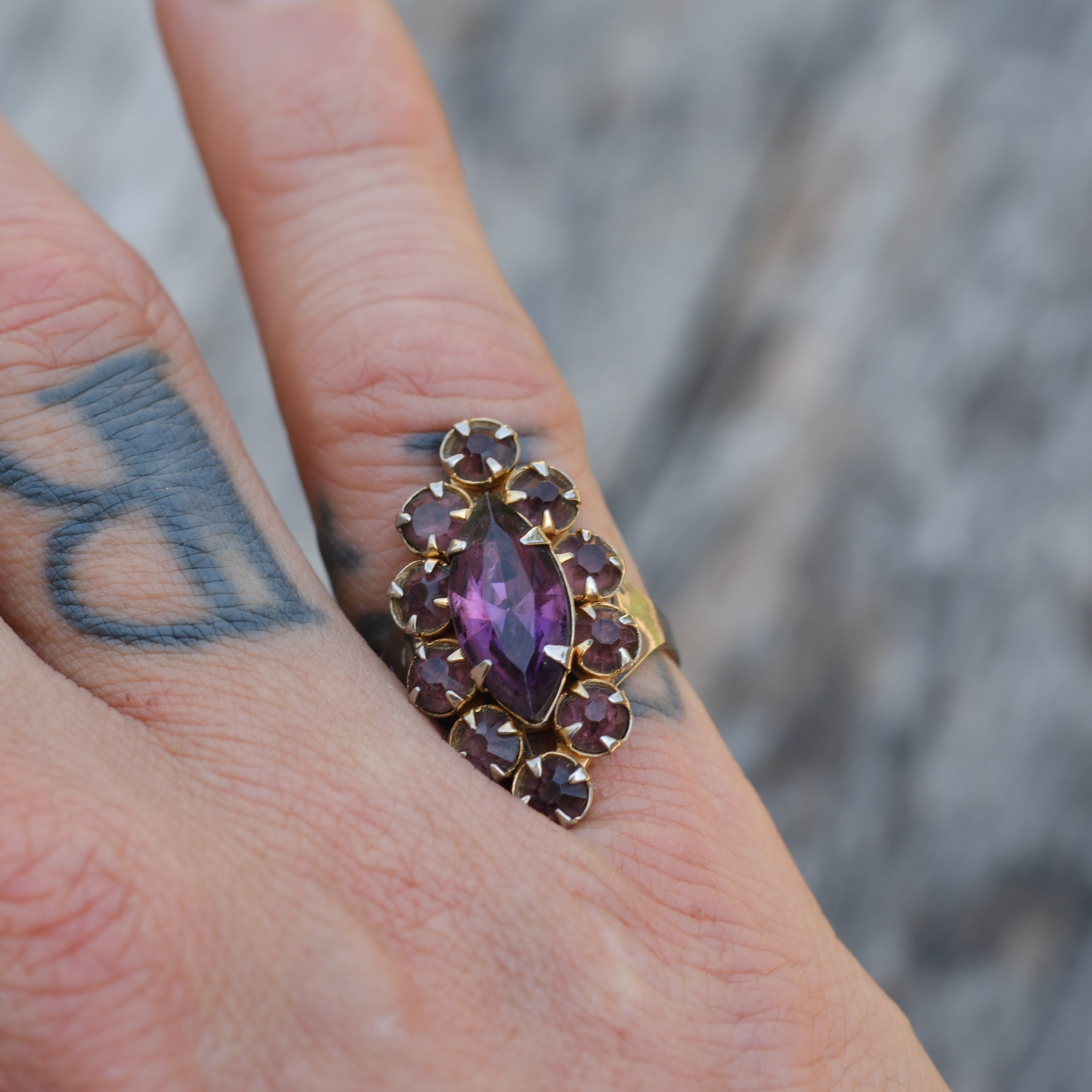 Vintage Sterling Amethyst Cluster Ring 6.75