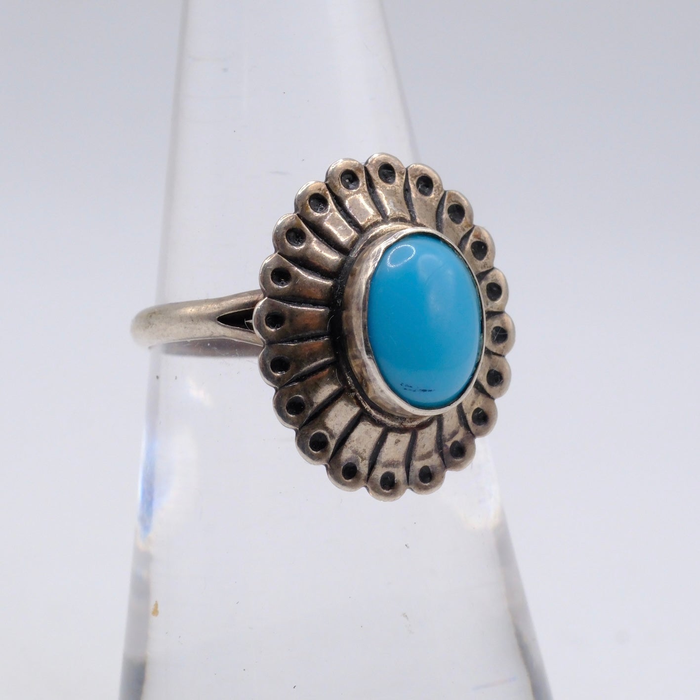 Vintage Sterling Turquoise Concho Ring 5.75